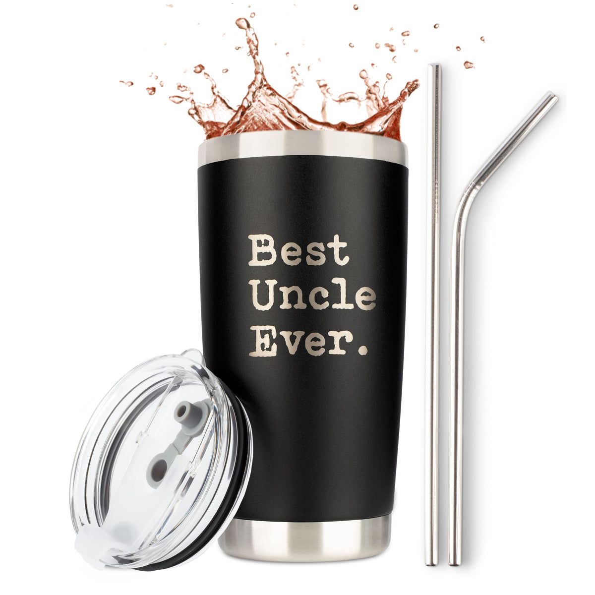 Jenvio Uncle Gifts | Best Uncle Ever | 20Oz Stainless Steel Laser Etched Travel Tumbler/Mug Sliding Lid And 2 Straws | Funny Val