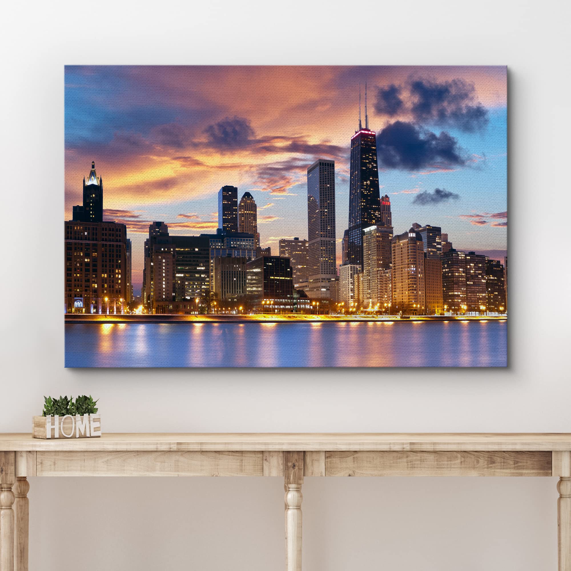 Wall26 Canvas Print Wall Art Chicago City Sunset Night Skyline Architecture & Maps Cityscape Photography Realism Global Scenic C