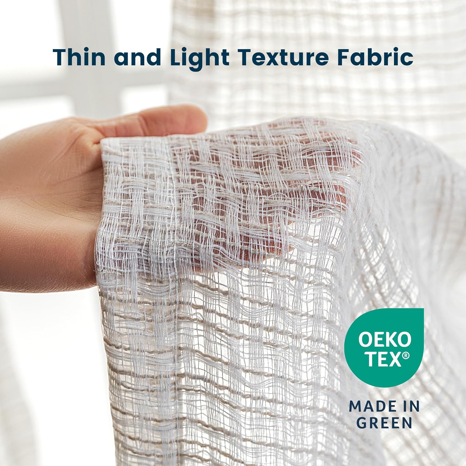 Faux Linen Lightweight Washable Sheer Curtains for Living Room & Bedroom