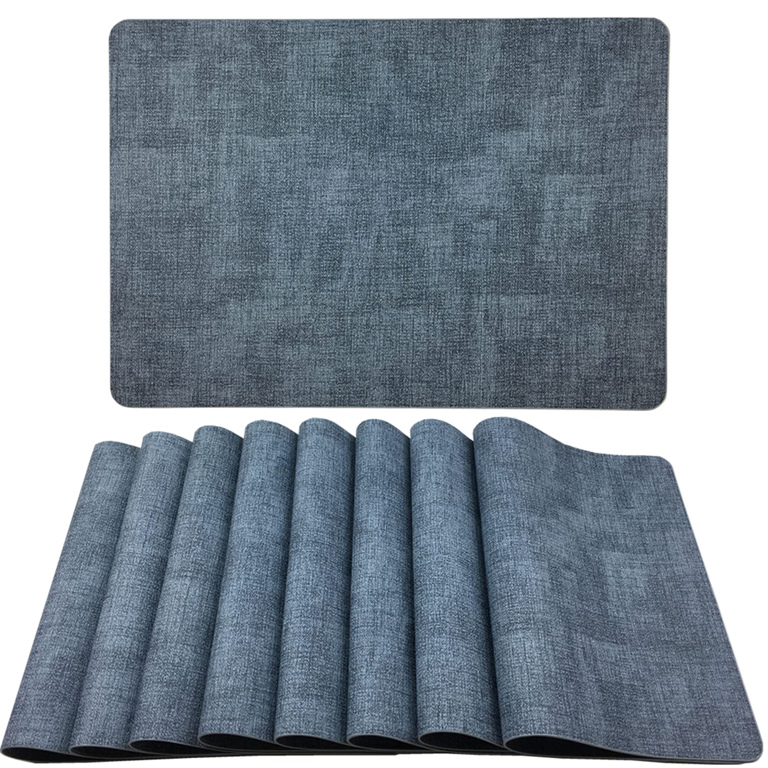 Wazaigur Waterproof Easy To Clean Non-Slip Heat Resistant Thick Faux Leather Placemats For Dining Table Set Of 8,Navy Blue