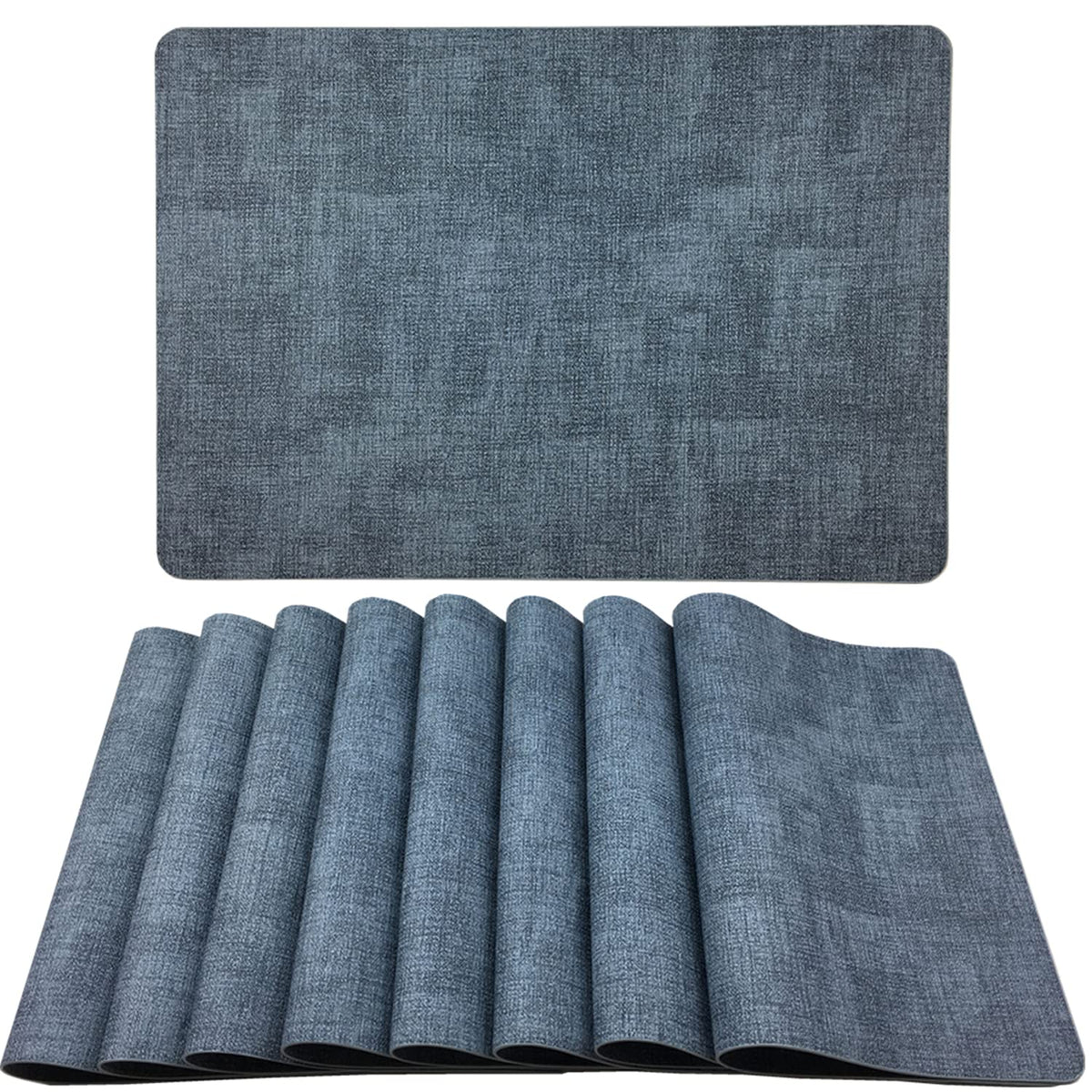 Wazaigur Waterproof Easy To Clean Non-Slip Heat Resistant Thick Faux Leather Placemats For Dining Table Set Of 8,Navy Blue