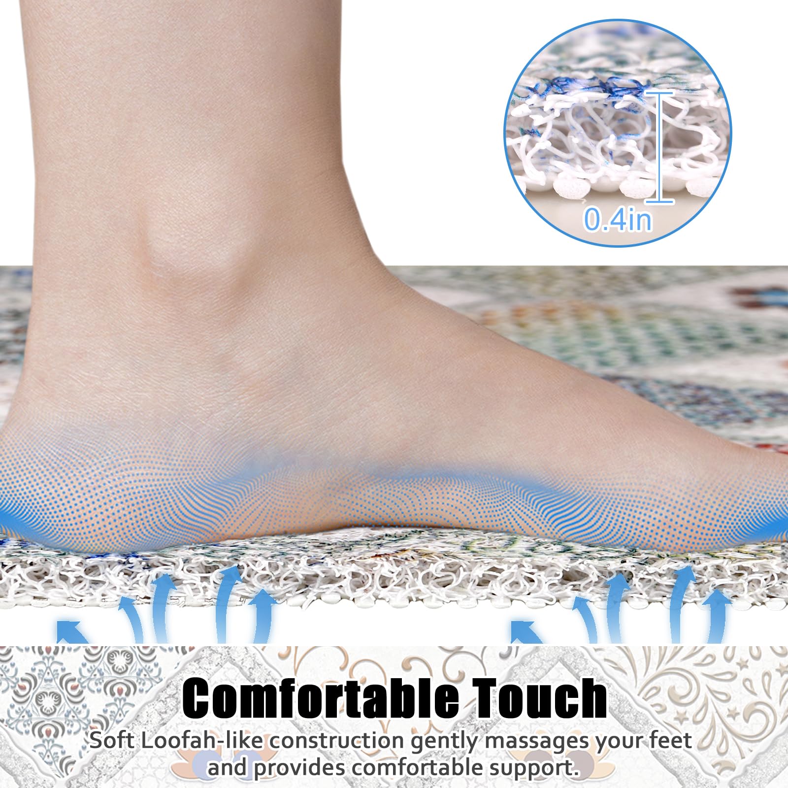 Square Shower Mat Non Slip: 31X31 Inch Extra Large Shower Floor Mat With Drain Hole In Middle - Soft Pvc Loofah Bath Mat For Sho
