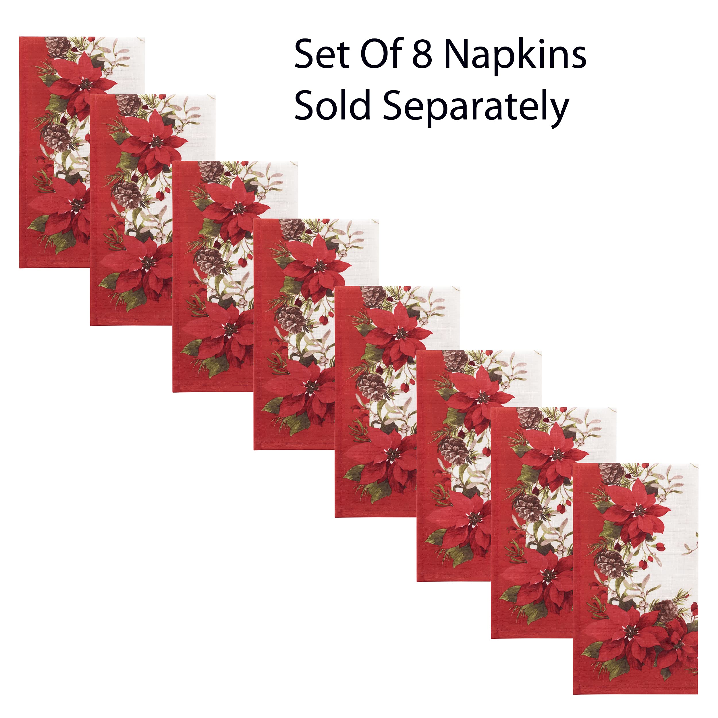 Newbridge Christmas Blooming Poinsettias Double Bordered 60 X 84 Inch Oval Fabric Tablecloth, Holiday Red And White Poinsettia D