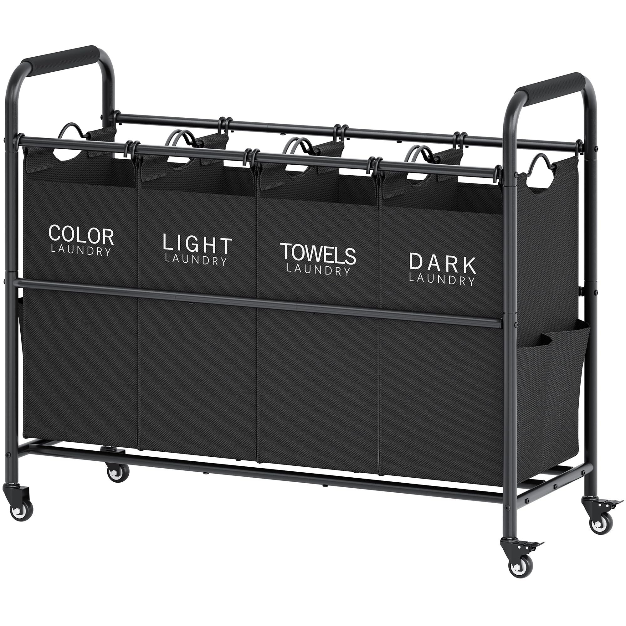 Tajsoon 4 Bag Laundry Sorter Cart  Laundry Hamper Sorter Basket with Heavy Duty Lockable Rolling Wheels for Clothes Storage Black