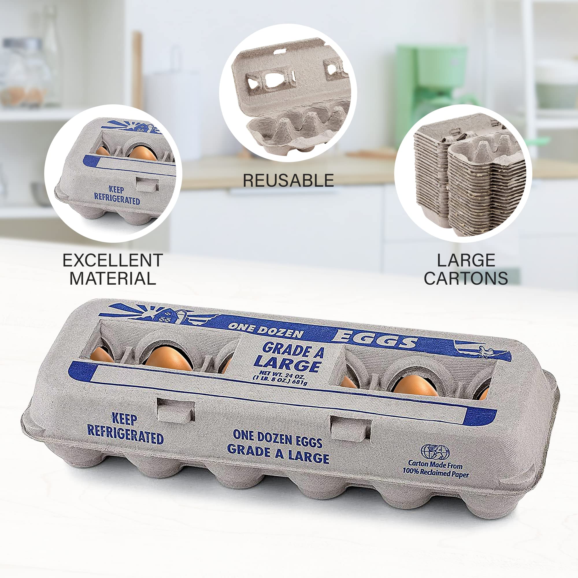 MT Products Large Printed Egg Cartons for 12 Eggs - Beige Cardboard Crate (Pack of 15) - Model EGGCARTON, Made in the USA