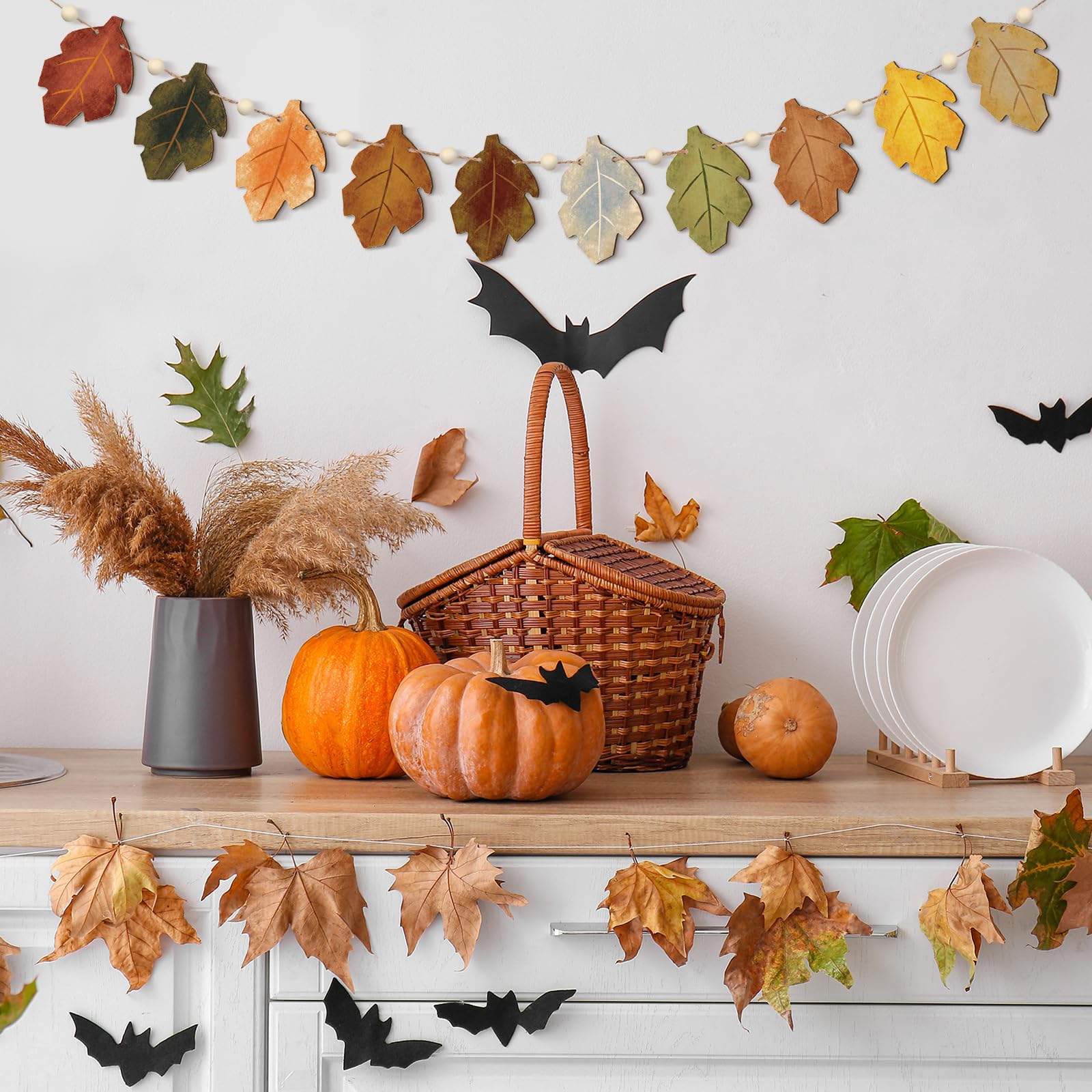 Cinnvoice 8.2 ft Fall Decorations Wooden Maple Leaf Garland Autumn Leaves Banner Multicolor Thanksgiving Banner Rustic Farmhouse