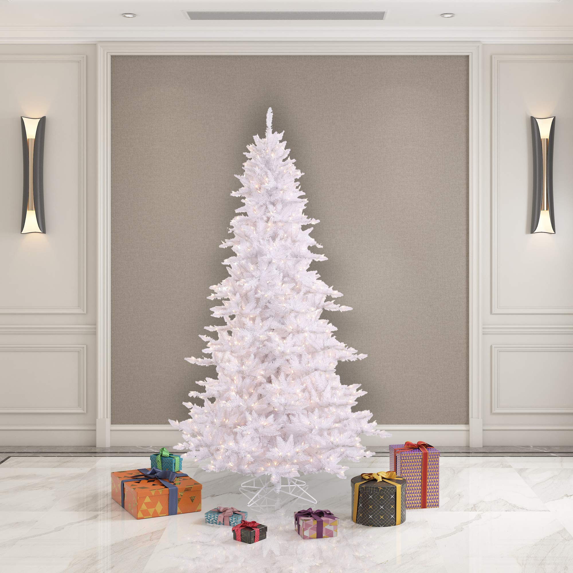 Vickerman 7.5' White Fir Artificial Christmas Tree, Warm White Dura-lit LED Lights, Seasonal Indoor Home Decor
