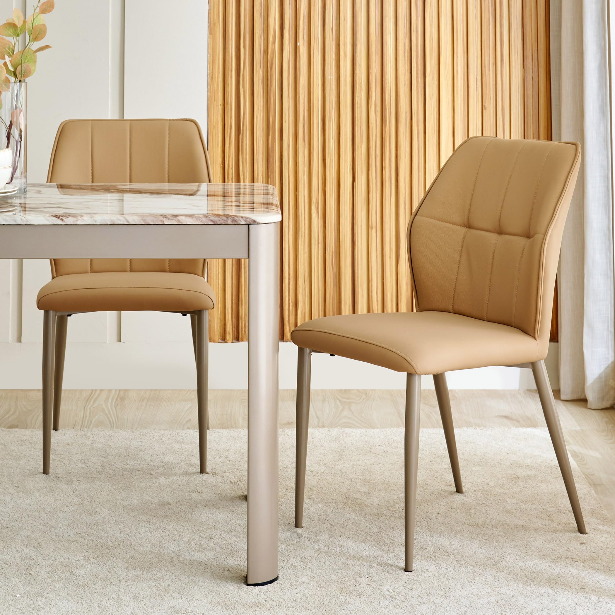 Home Centre | Glam | Metal | Dining Chairs | Beige | Set Of 2 | 1 Year Warranty