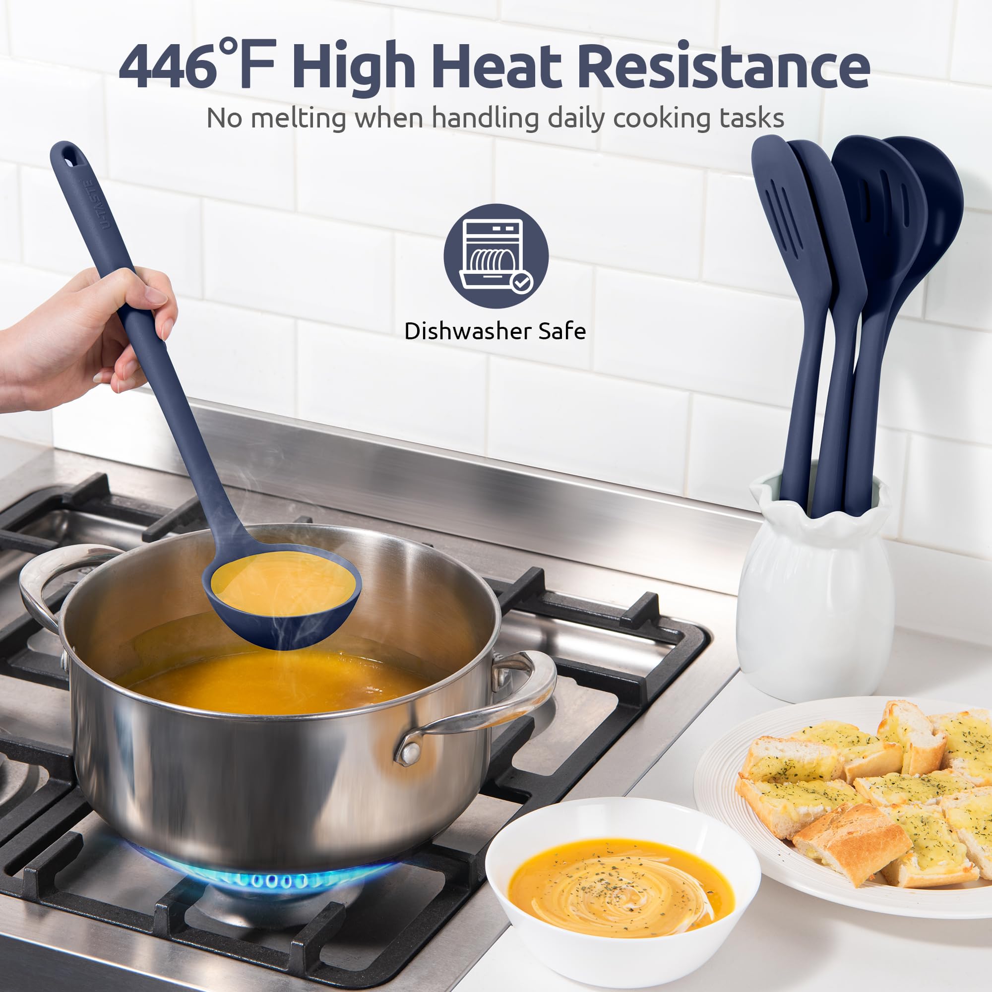 Silicone Kitchen Cooking Utensil Set: U-Taste High Heat Resistant 13.6In Kitchen Gadgets, Bpa Free Non Stick Rubber Cook Accesso