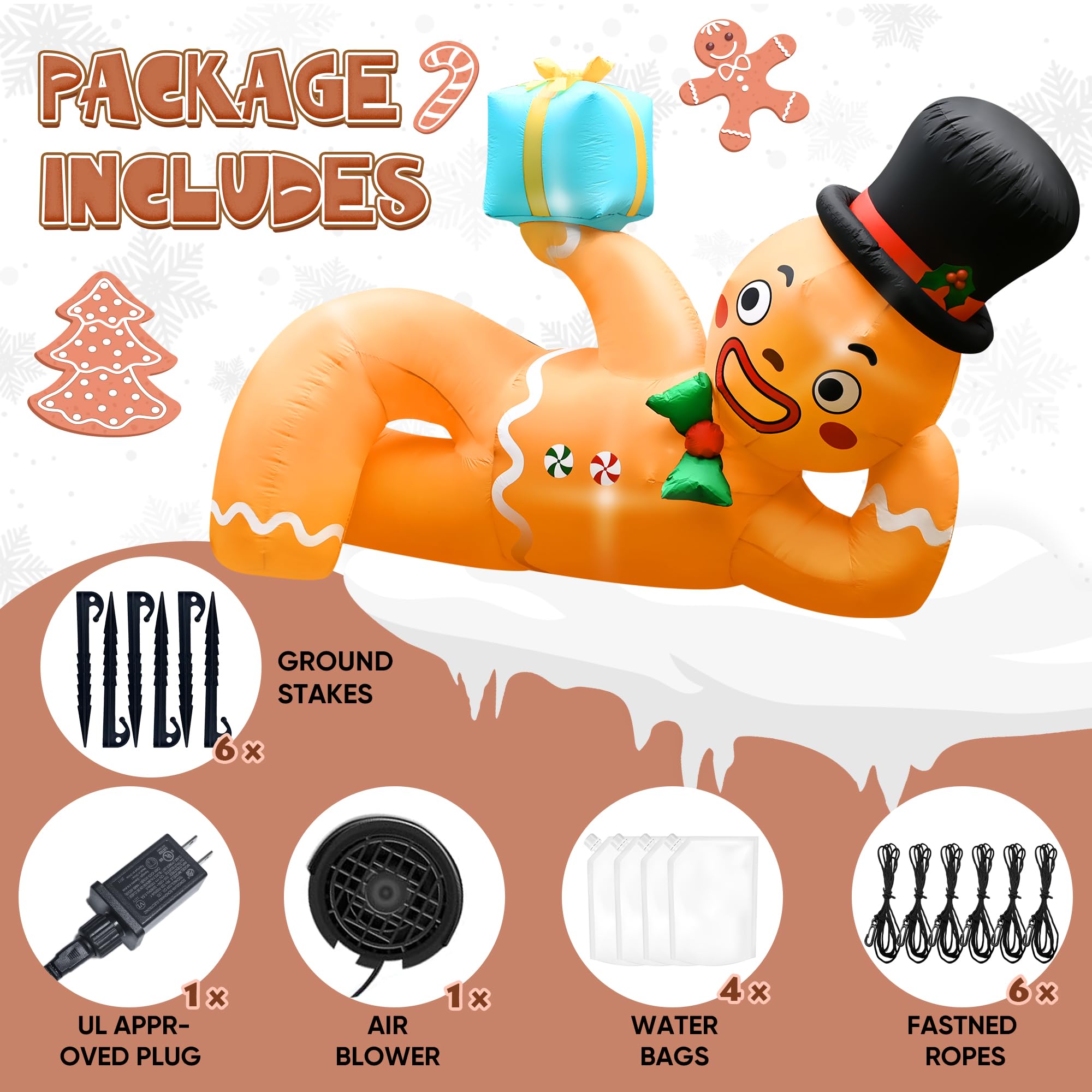 CORALMEE 10 FT Christmas Inflatables Gingerbread Man, Christmas Blow Up Yard Decorations with Built-in LEDs, Lying Gingerbread I