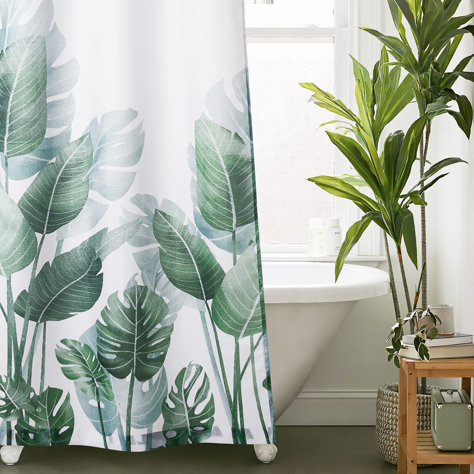 KGORGE Shower Curtain for Bathroom - Waterproof Tropical Leaves Plant Pattern Stall Size Privacy Bathroom Decor for Bathtubs Toilet Spa  W36 x L72 inches Long  Hooks Included