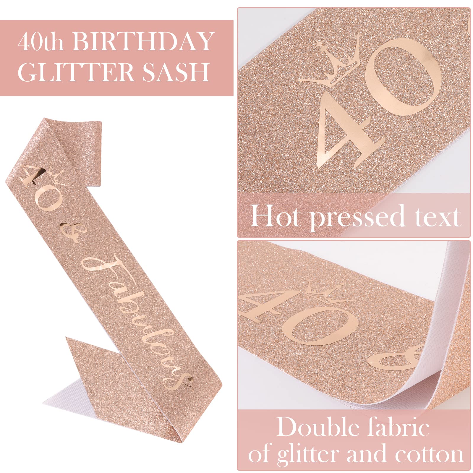 Semato 40Th Birthday Sash & Rhinestone Crown Kit- Happy 40Th Birthday Gifts Women 40Th Birthday Decorations Women (Rose Gold)