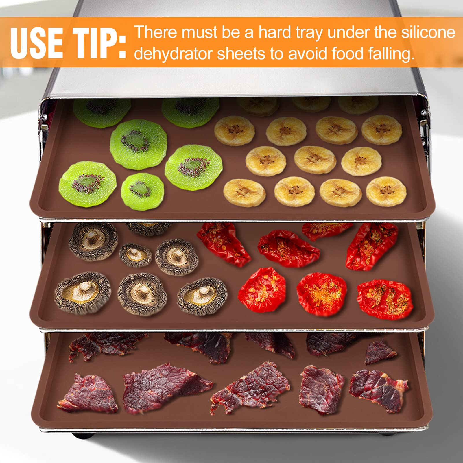 3 Pcs Silicone Dehydrator Sheets With Edge For 14'' X 14'' Trays, Non-Stick Silicone Tray Liner For Excalibur Dehydrator, Reusab