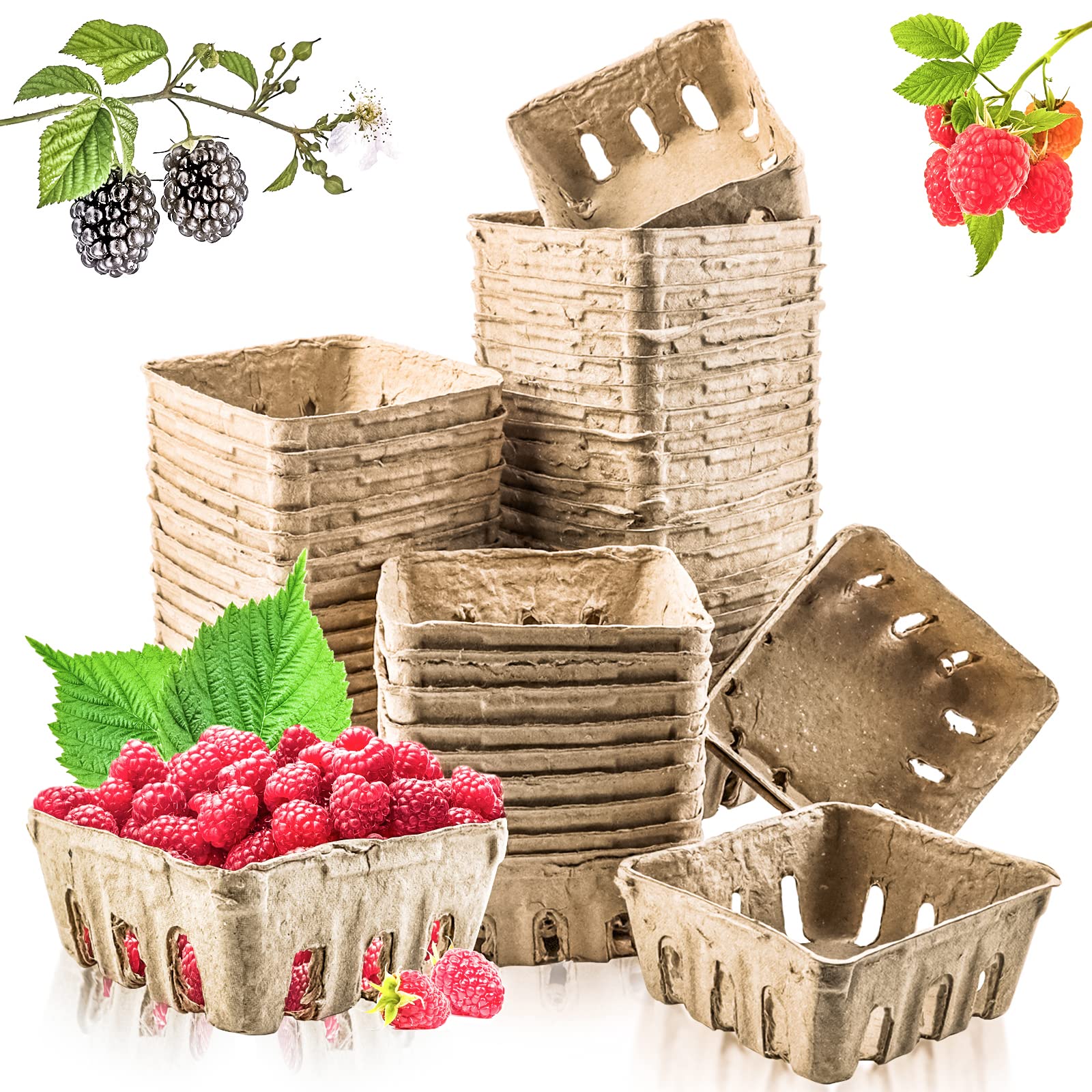 Vmiapxo 50 Pack Natural Pulp Fiber Berry Basket, Small Farmers Market Produce Basket Containers Kitchen Supplies For Strawberry