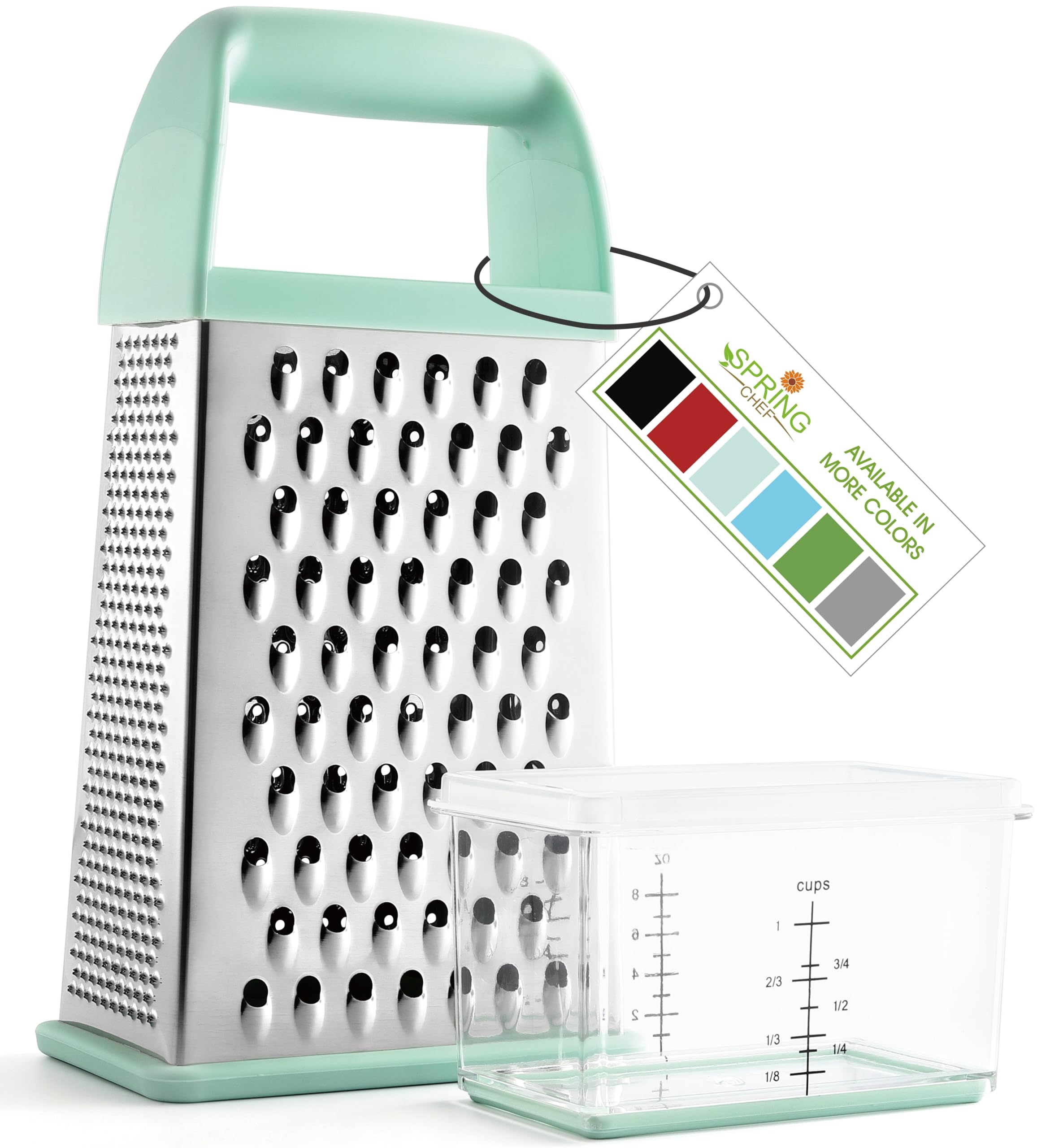 Spring Chef Professional 10 '' Parmesan Cheese Grater With Container, Stainless Steel & Soft Grip Handle, Handheld Kitchen Chees