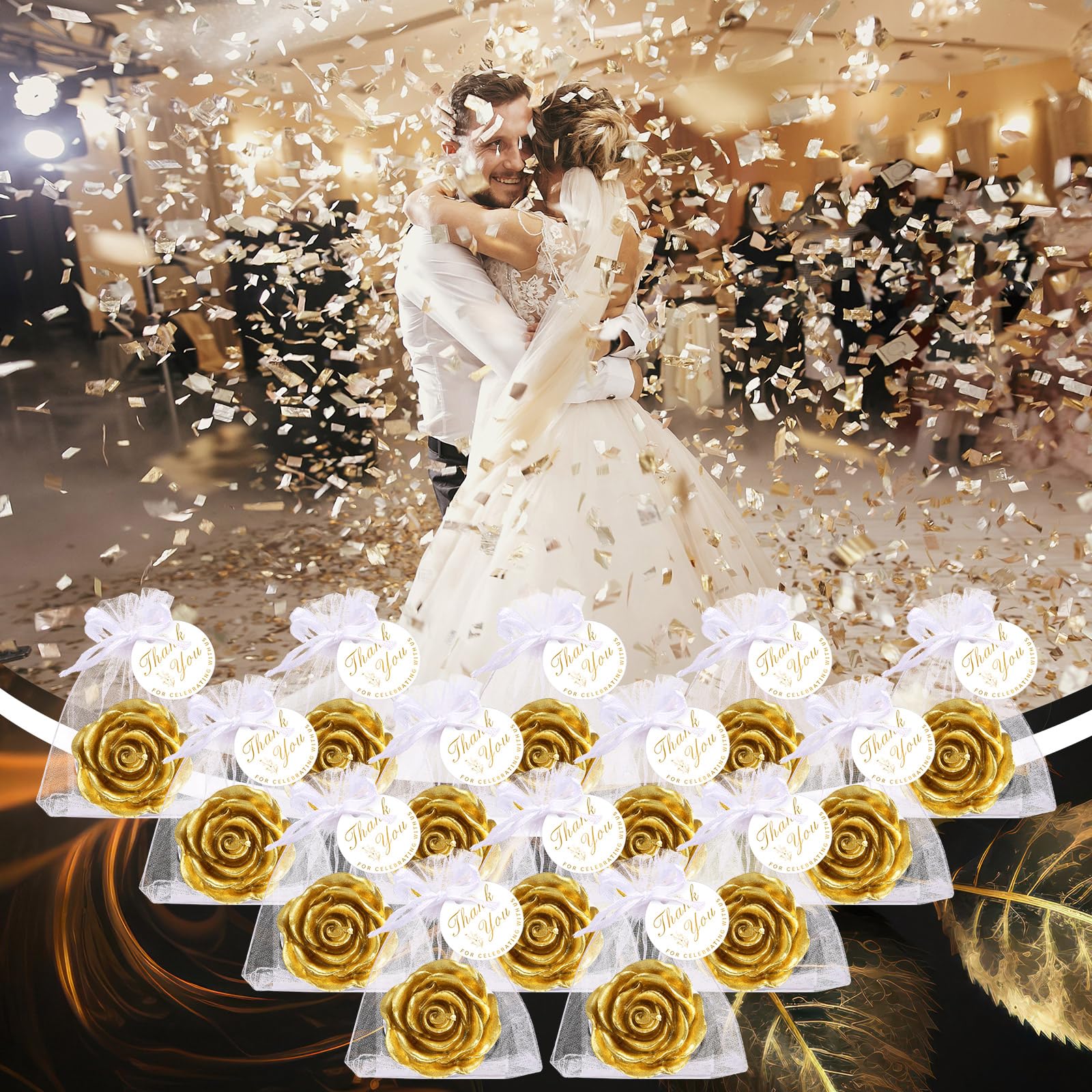 Treela 50 Set Flower Candles Wedding Favor for Guests Mini Gold Rose Shaped Tealight Candles for Return Gift Wedding Birthday Br