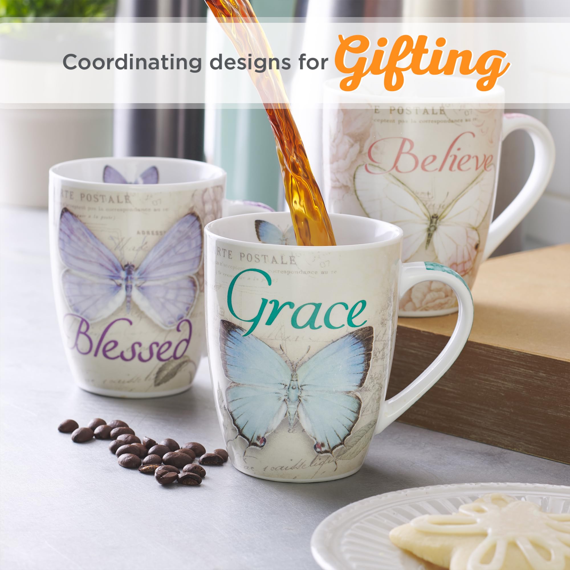 Christian Art Gifts Botanic Blue Butterfly Ceramic Coffee Mug - Inspirational Coffee Cup For Women & Men 12 Oz. Lead-Free Microw