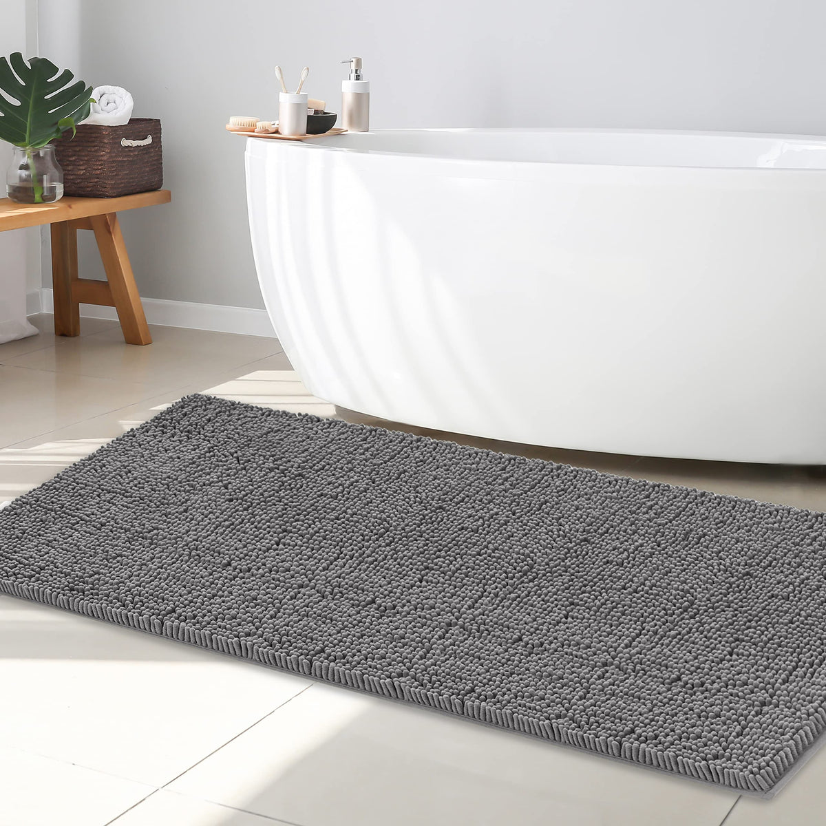 Chenille Plush Extra Long Door Mat Runner Long Machine Washable Non-Slip Door Mat, Bath Mat, Bedroom Rug, With Water Absorbent Q