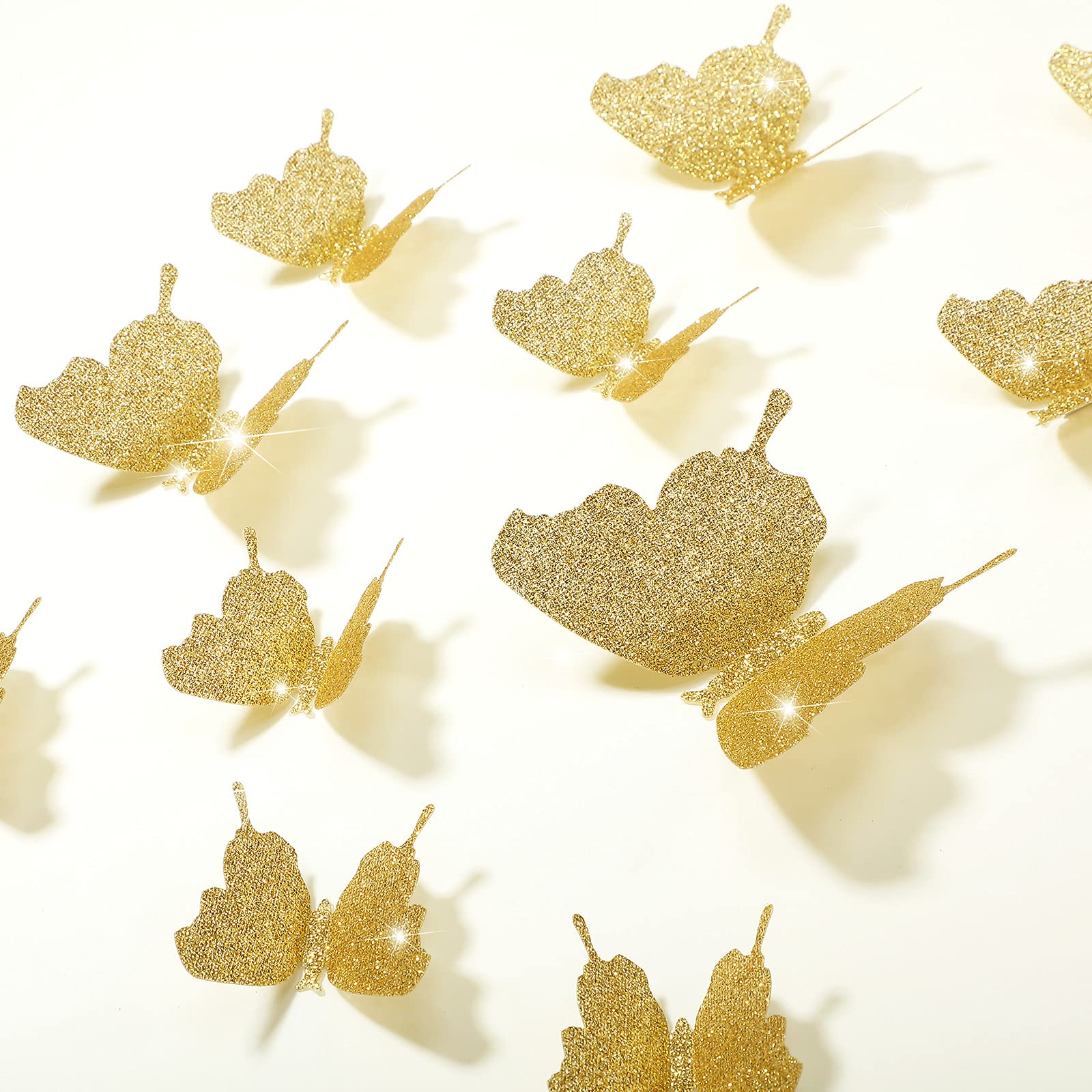 48 Pieces Butterfly Wall Decor Diy Mirror 3D Butterfly Stickers Removable Decals For Home Bedroom Bathroom Living Room Decor(Gli