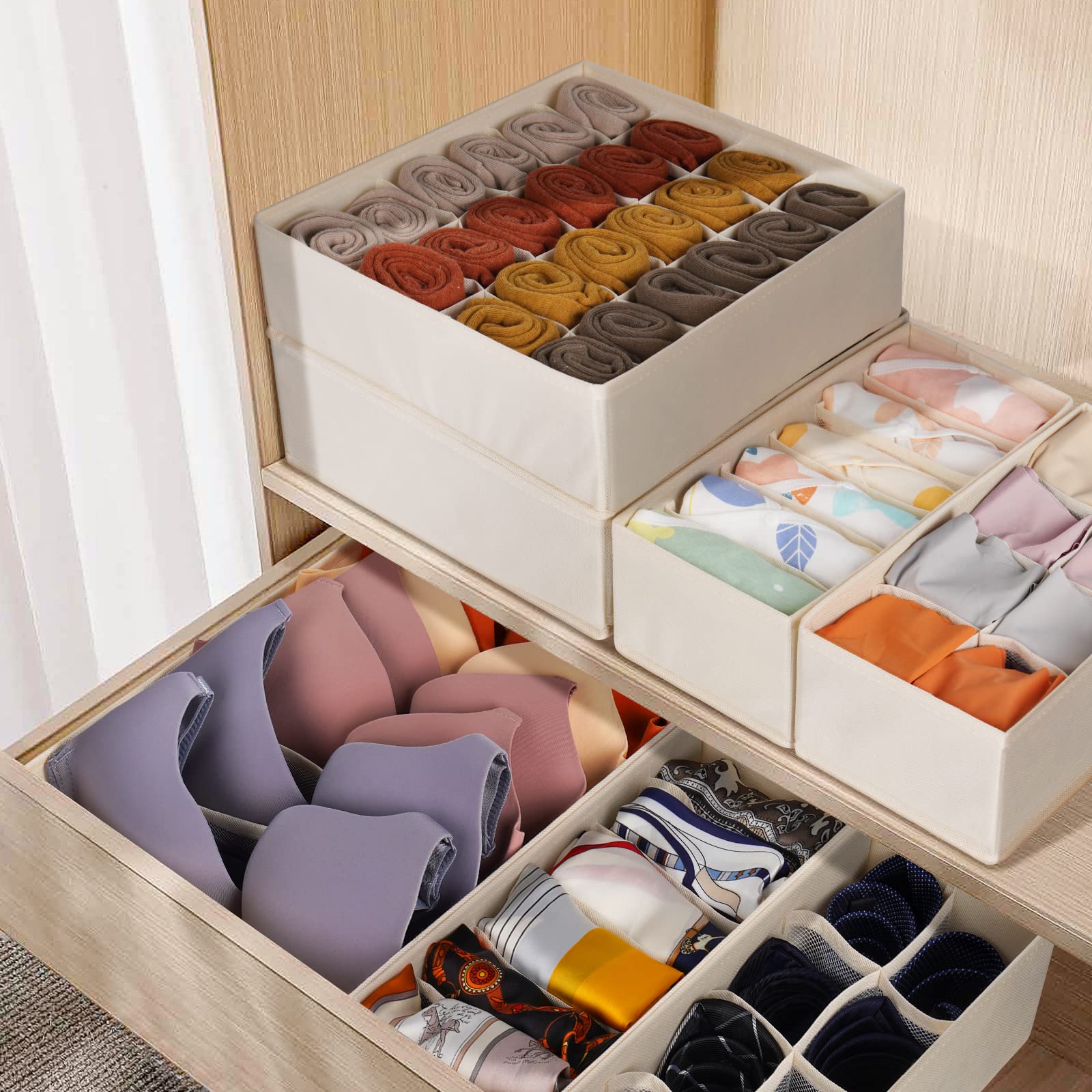 12 Pack Baby Clothes Organizer for Nursery, 116 Cells Fabric Foldable Dresser Closet Organizers and Storage Bins for Clothing, W
