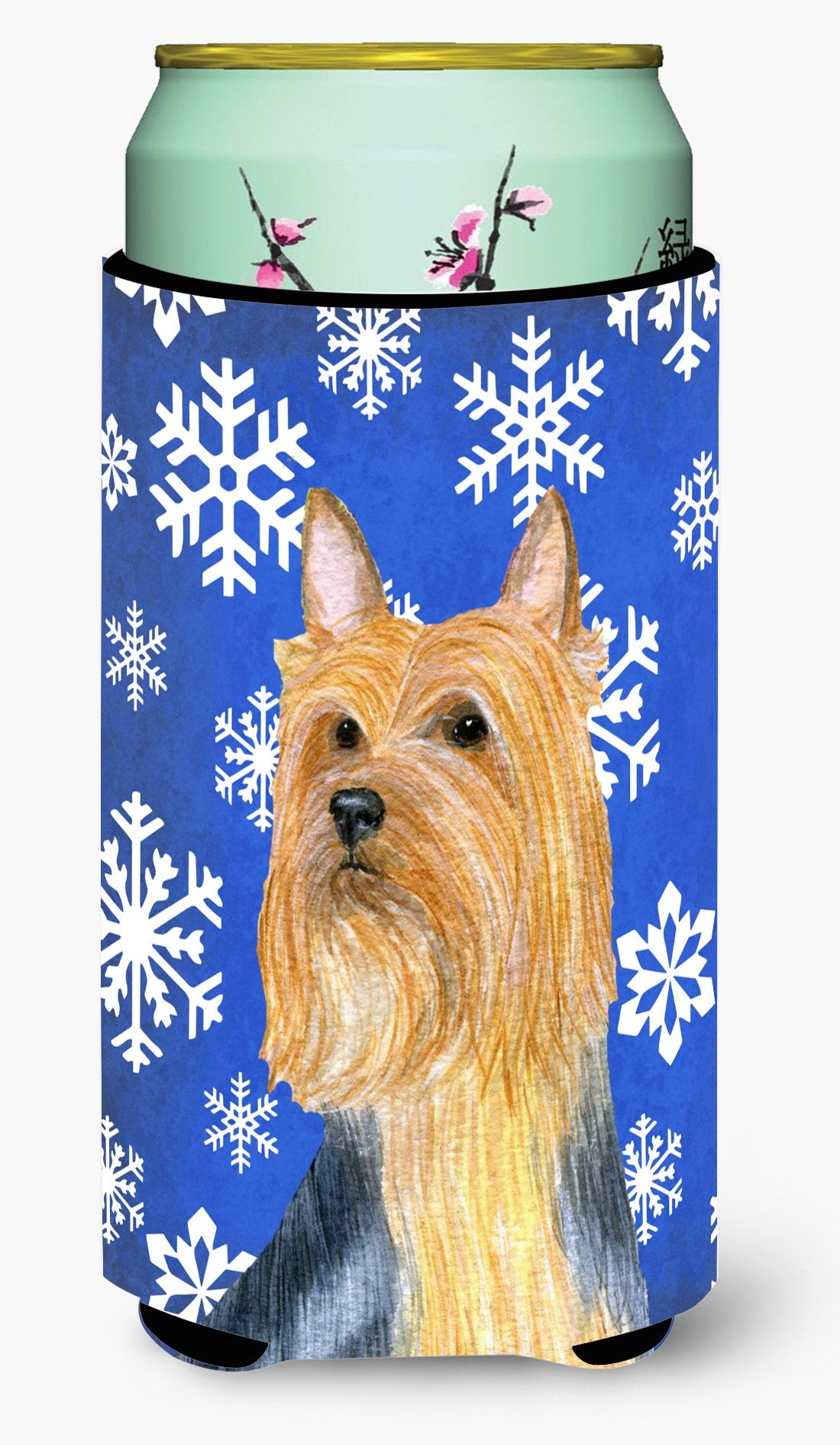 Silky Terrier Winter Snowflakes Holiday  Tall Boy Beverage Insulator Beverage Insulator Hugger