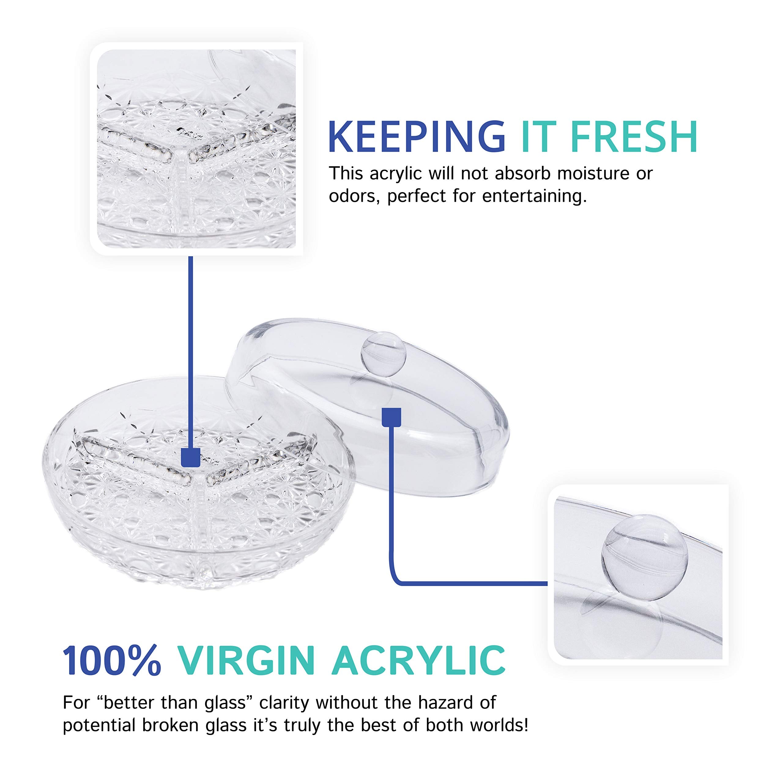 Huang Acrylic 3-Section Divided Serving Dishes With Lid | Round Snack And Condiment Tray With Cover | Multifunctional Party Snac