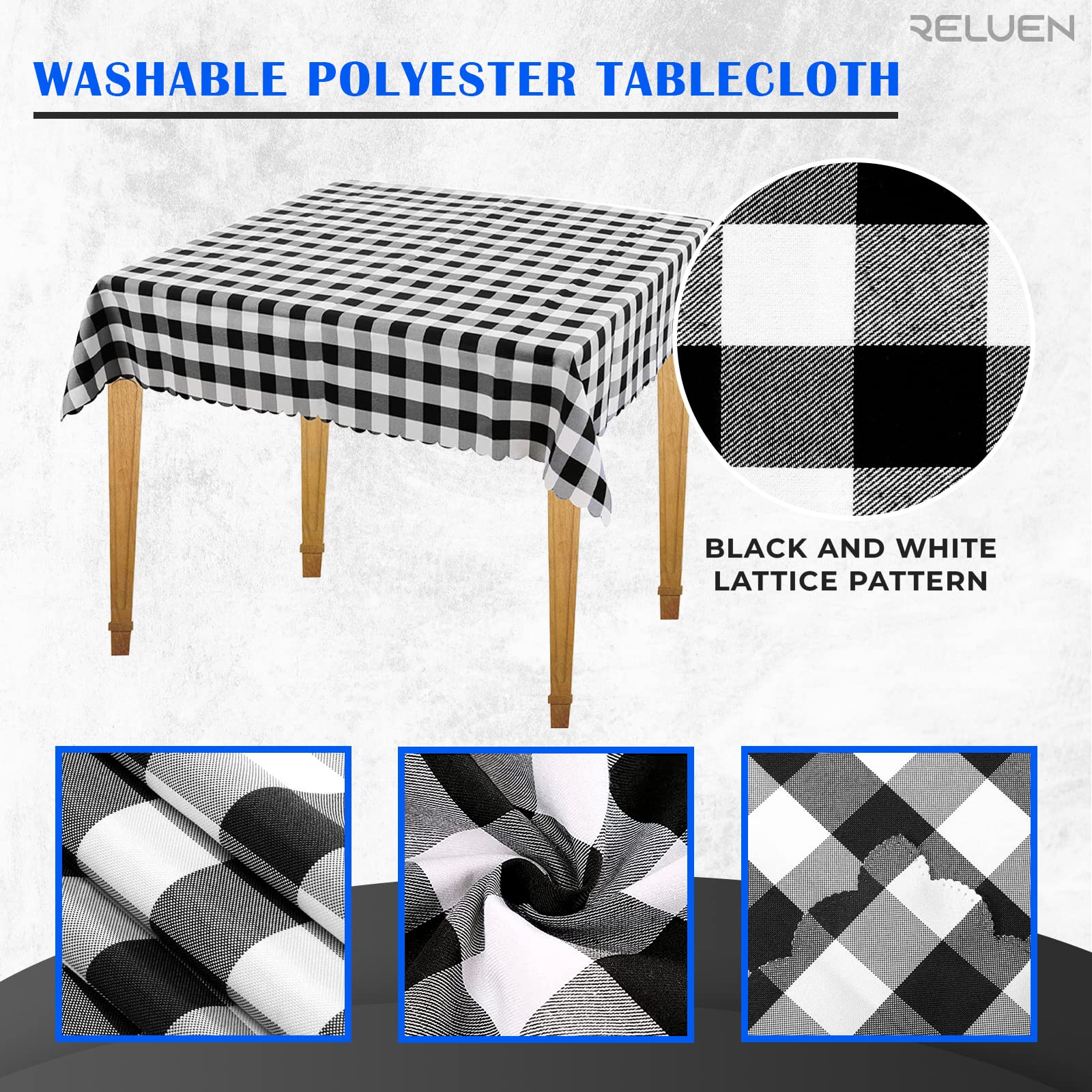 Black And White Buffalo Plaid - 35X35 Inches Small Square Tablecloth For Round Coffee Table Polyester Washable Tablecloth Home K