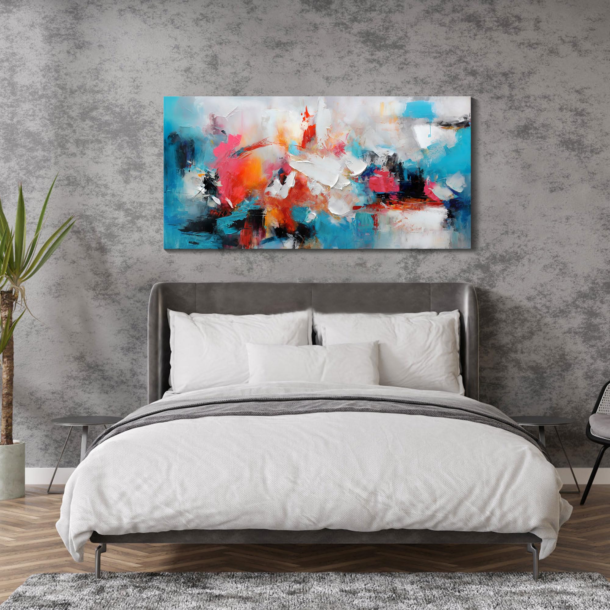 Abstract Wall Art Canvas Hand-Painted Art In Blue And Pink Office Wall Decor Wall Art For Living Room Paintings For Wall Decorat