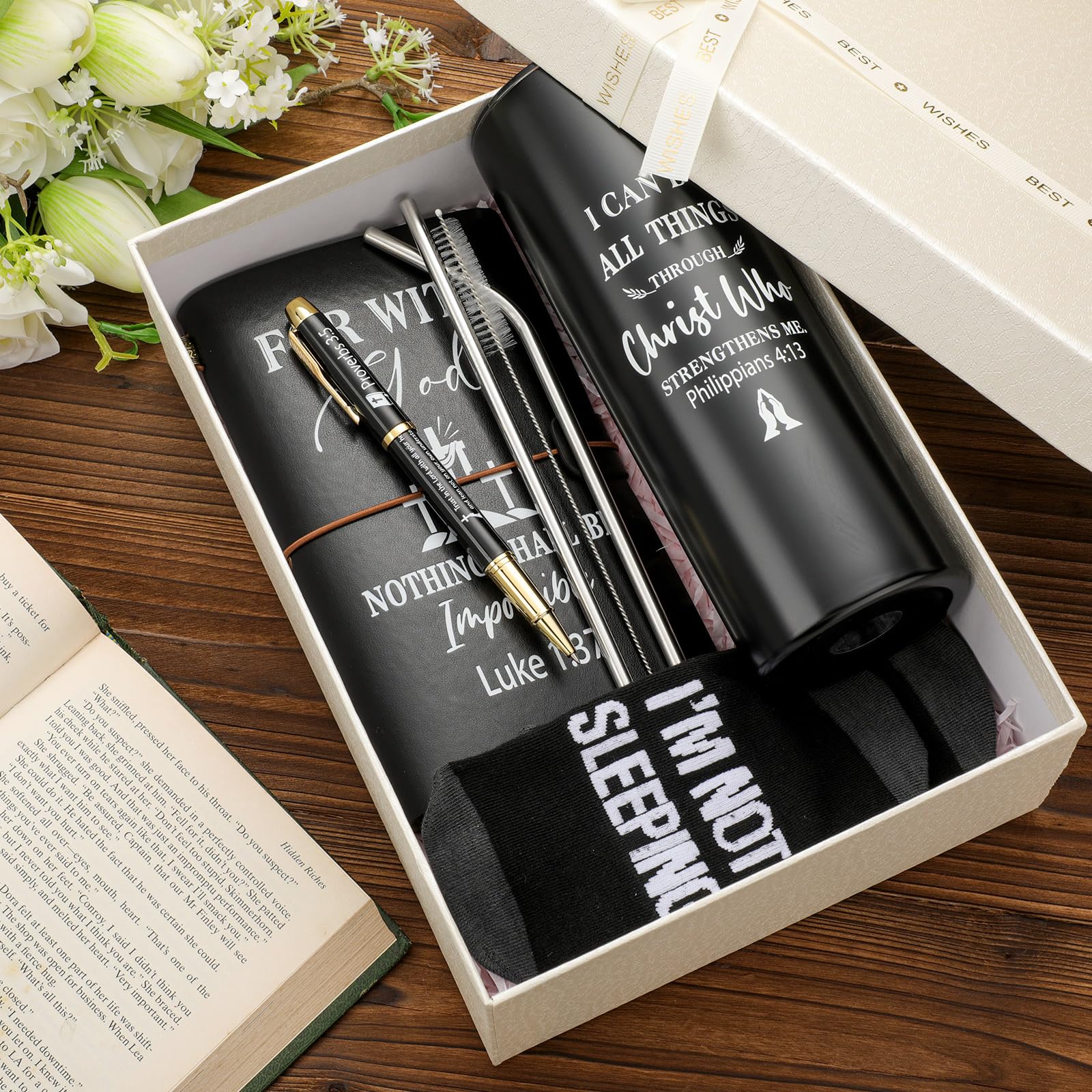 Skylety 4 Pcs Christmas Christian Gifts for Men Set Christian Refillable Journal Ordained Minister 20 oz Stainless Steel Cup Pri