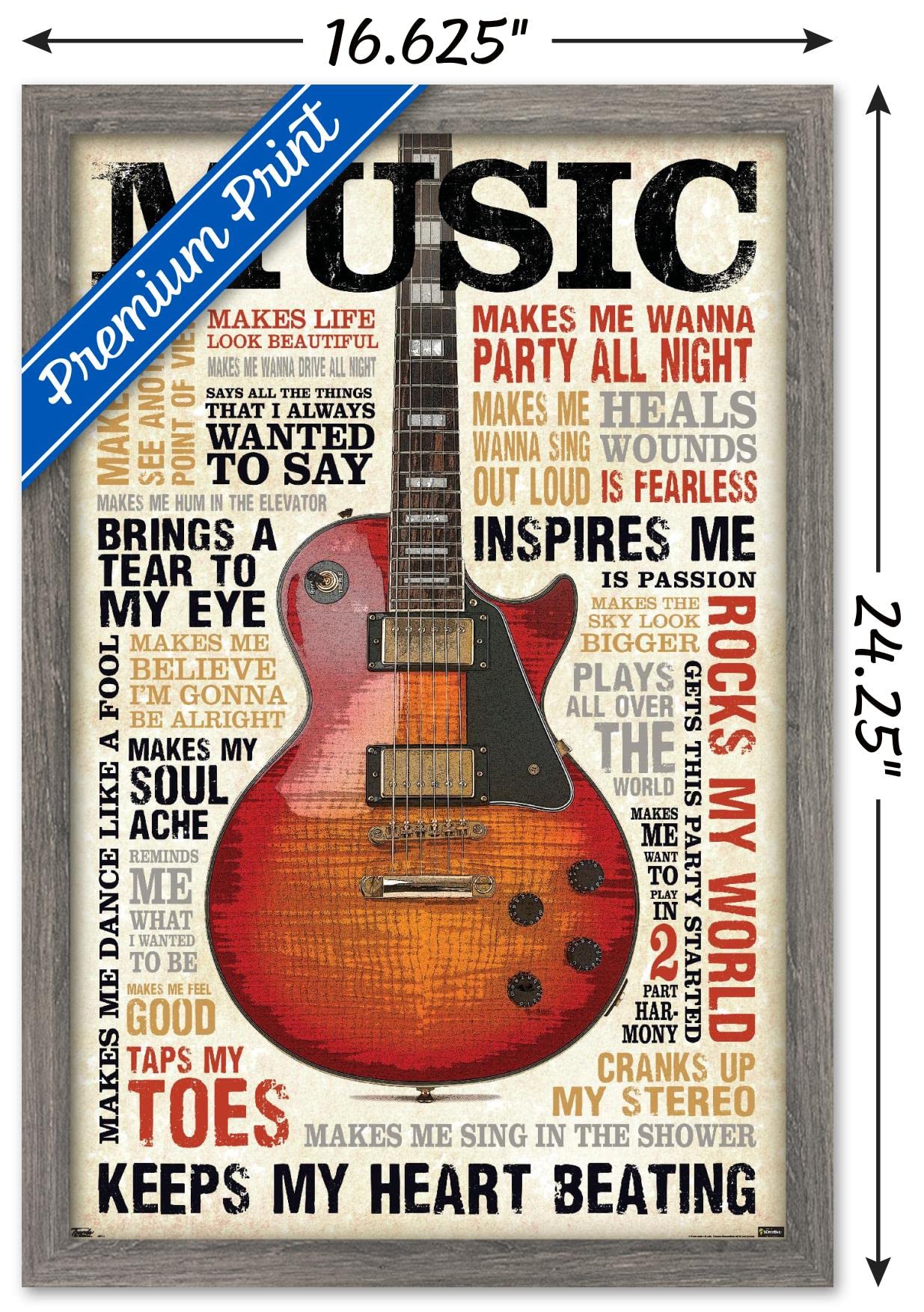 Trends International Music Inspires Me Wall Poster, 14.725'' X 22.375'', Barnwood Framed Version