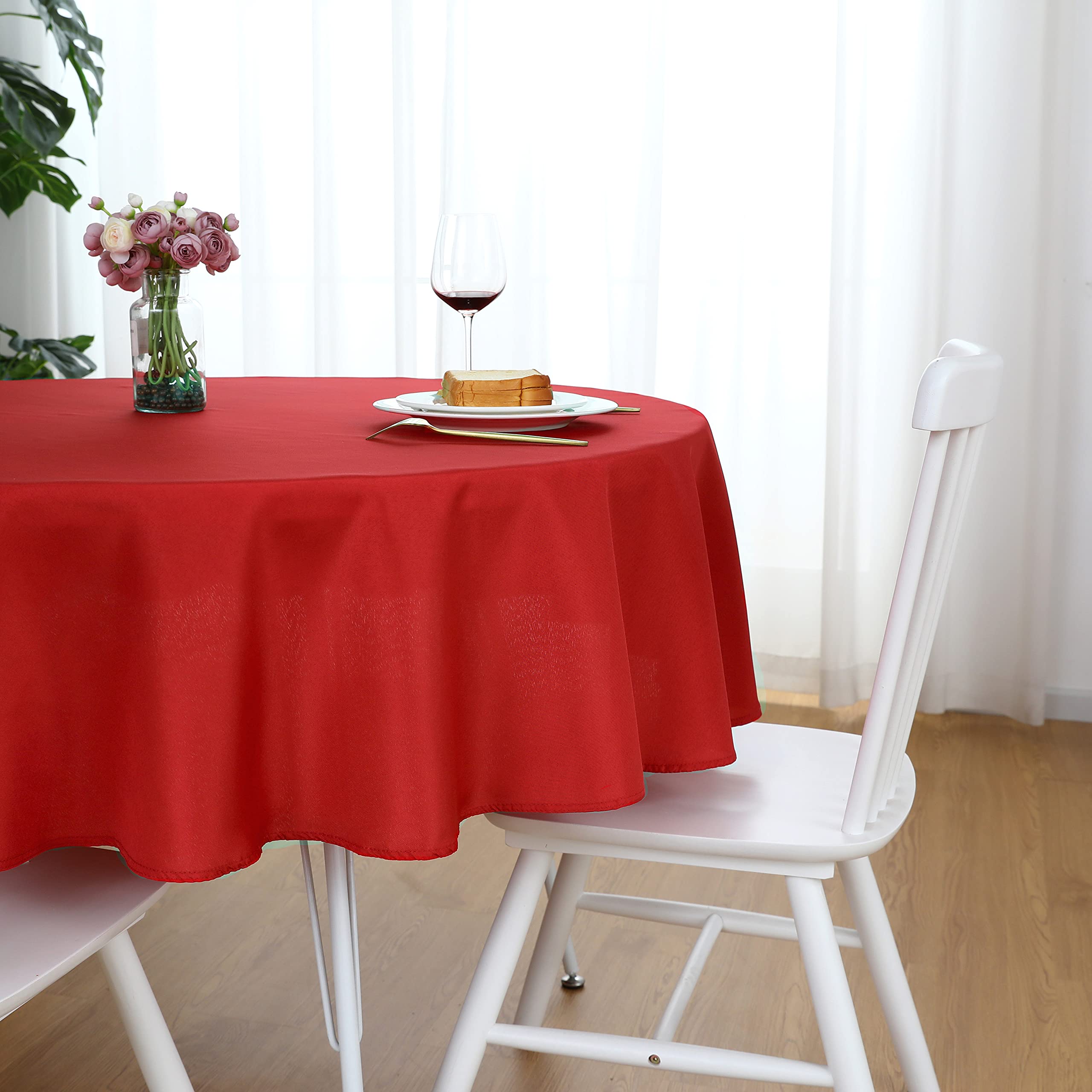 Folins&Home Red Round Tablecloth 60 Inch Waterproof Heavy Duty Wrinkle Free Polyester Fabric Table Cloth, Spillproof Washable Ta