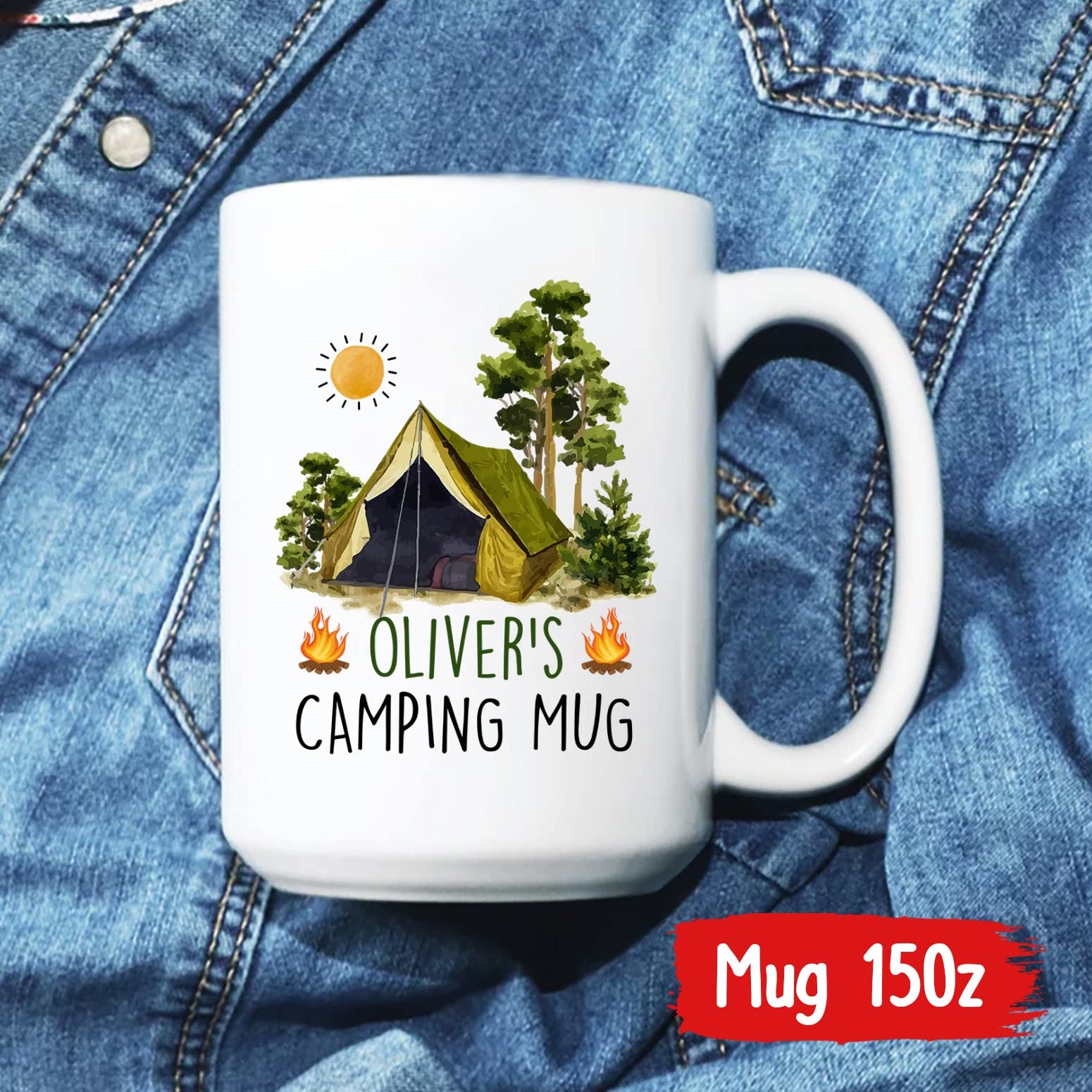 Personalized Camper Mug, Camping Enamel Mug, Camper Coffee Mug, Custom Camping Mug, Forest Camping Mug, Any Name Added To The De
