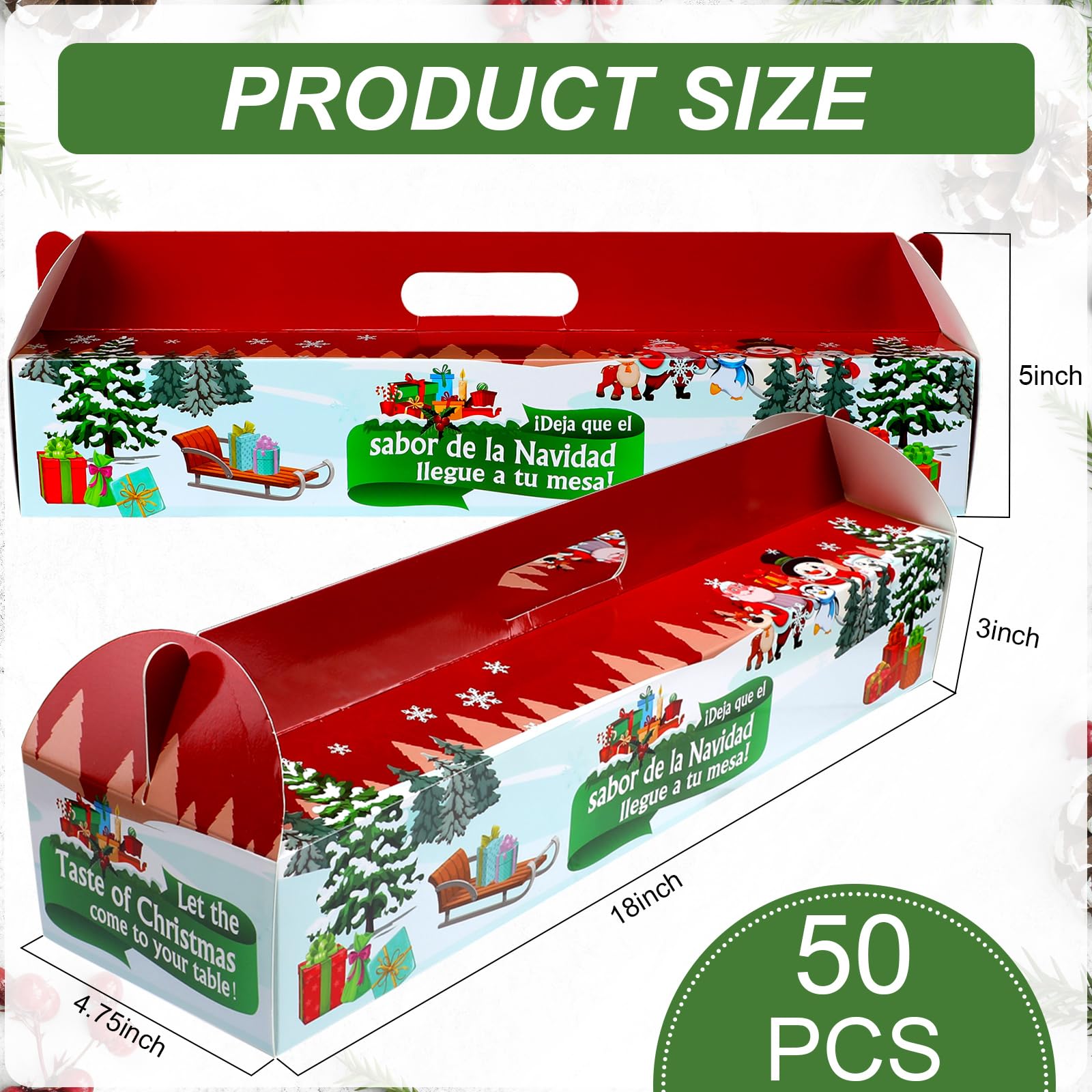 Cholemy 50 Pcs Christmas Ham Bread Boxes Containers 18 x 4.75 x 3 Paperboard Baking Bakery Box Bags for Homemade Bread Holiday P