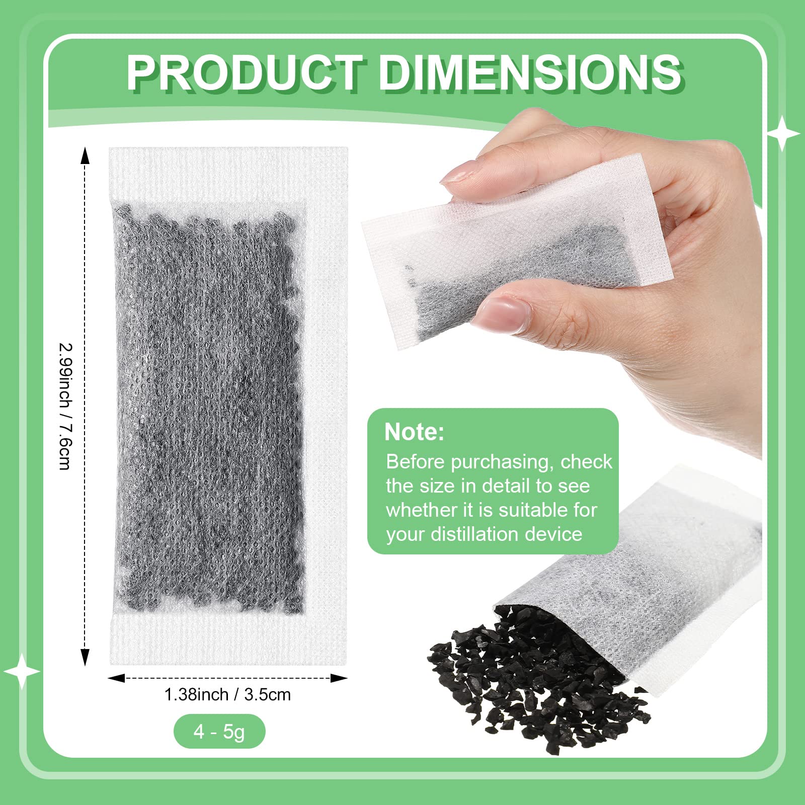 48 Packs Replacement Activated Charcoal Distiller Filters Coconut Shell Activated Carbon Filter Sachets Compatible With Countert