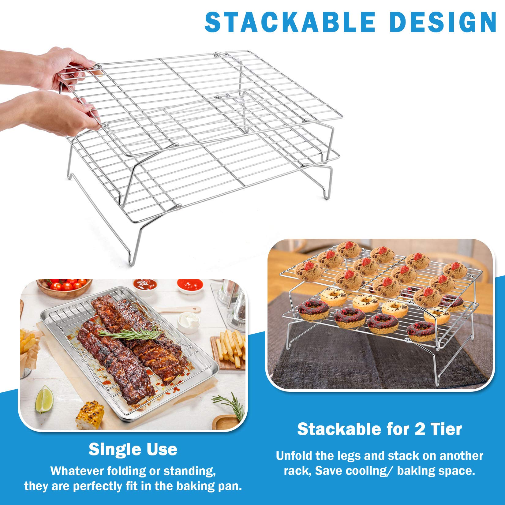 P&P Chef 2 Baking Sheets And 2 Cooling Racks Set, Stainless Steel Baking Pan Tray With Stackable Tier Wire Racks For Cookie Baco