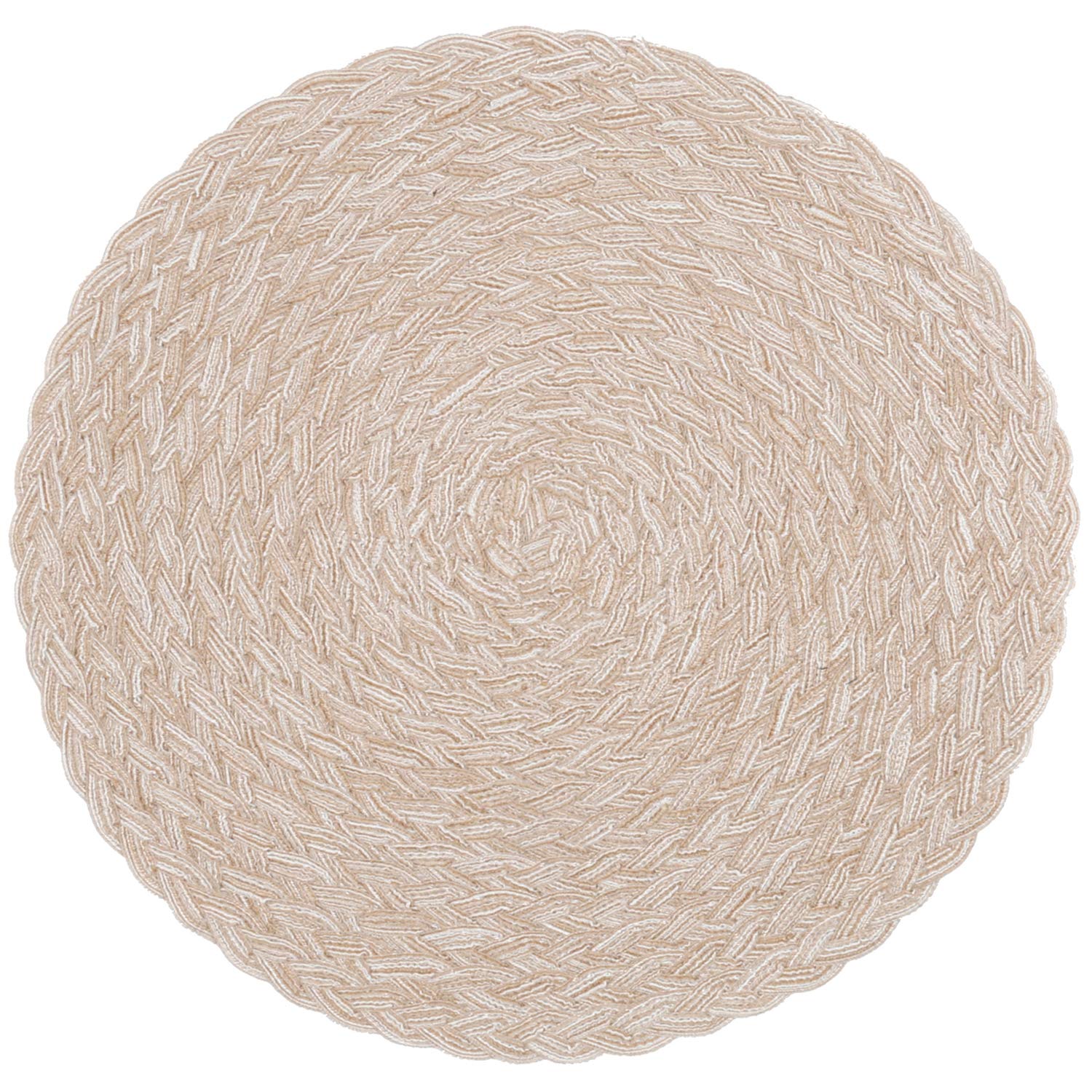 Shacos Round Braided Placemats 15 Inch Set Of 4 Thick Washable Kitchen Table Placemats For Home Wedding Party (T-Beige, 4)
