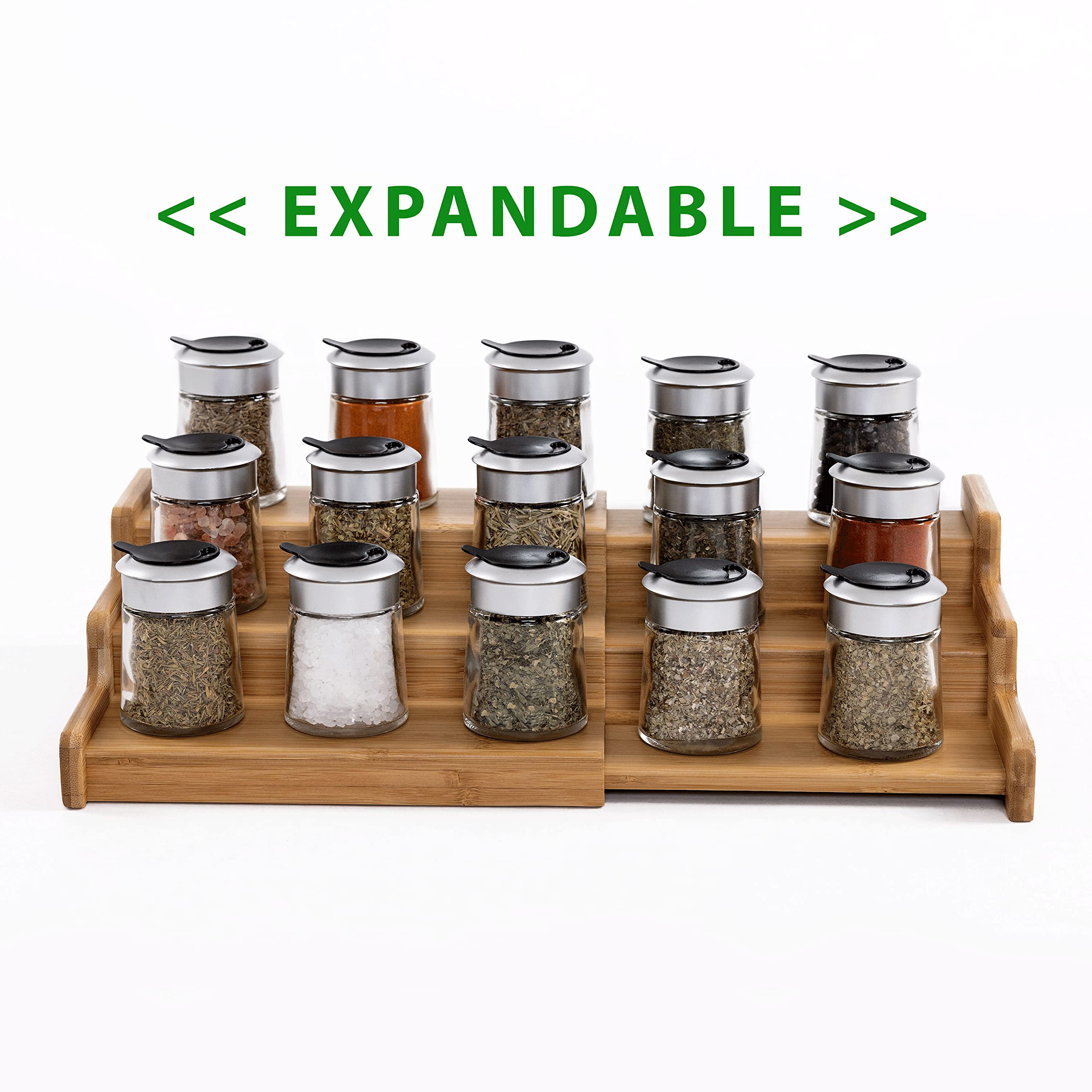 Seville Classics Bamboo Premium Wood 3-Tier Step Shelf Spice & Seasoning Storage Rack Organizer, for Kitchen, Cabinet, Counterto