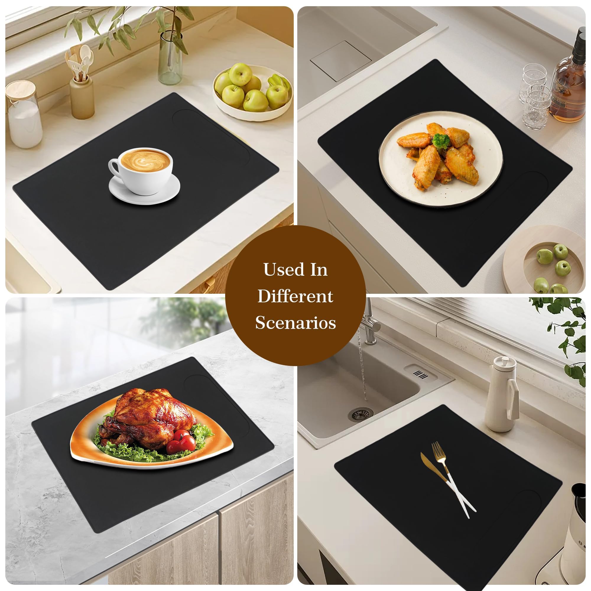 Useamie Silicone Mat Under Coffee Machine With Lip Automatic Machines Accessory, Black Multifunctional Rubber Base Mat, 18.9