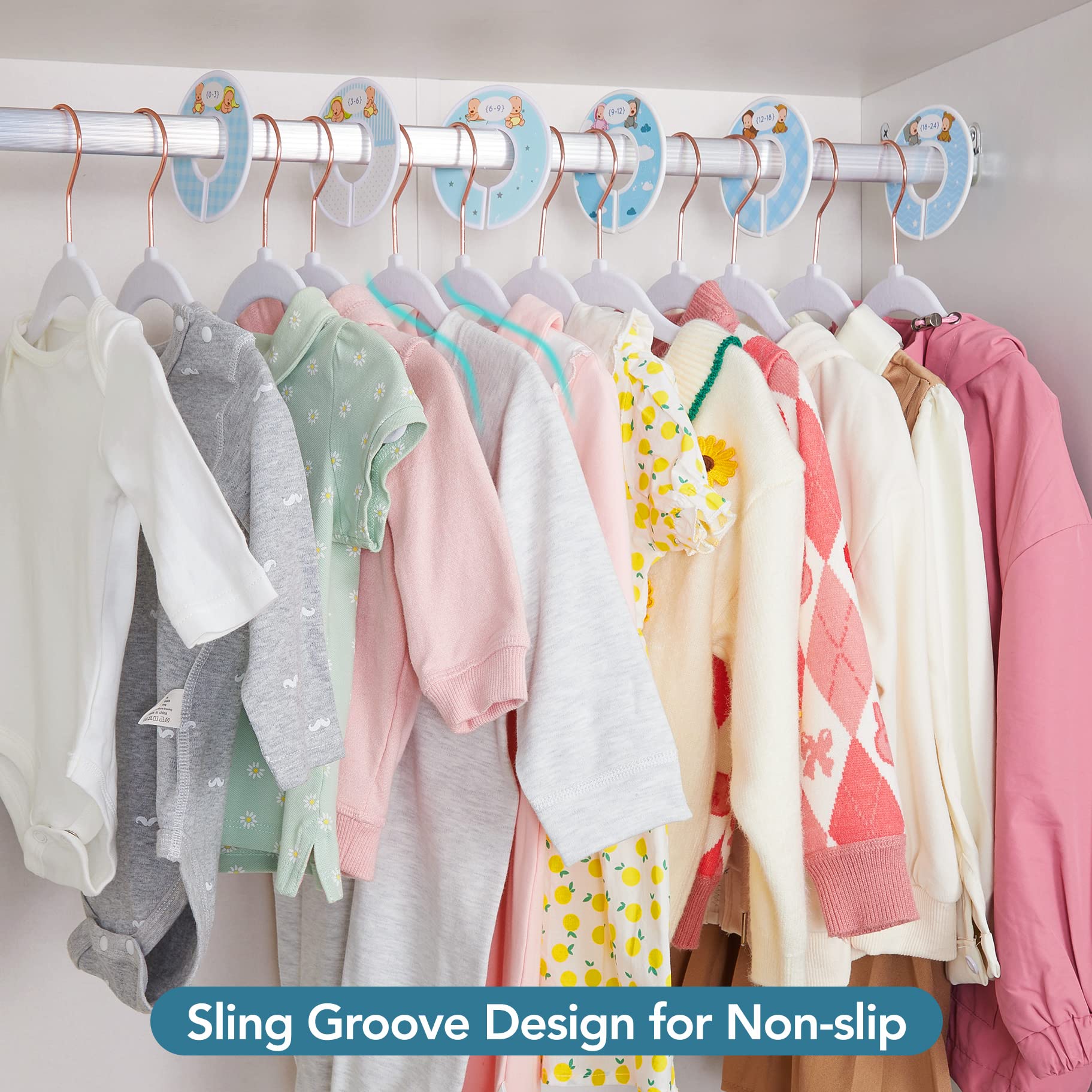 Smartor Premium Velvet Baby Hangers For Closet 50 Pack, 11.8'' Safe Durable Baby Clothes Hangers For Nursery With 6 Pcs Closet D
