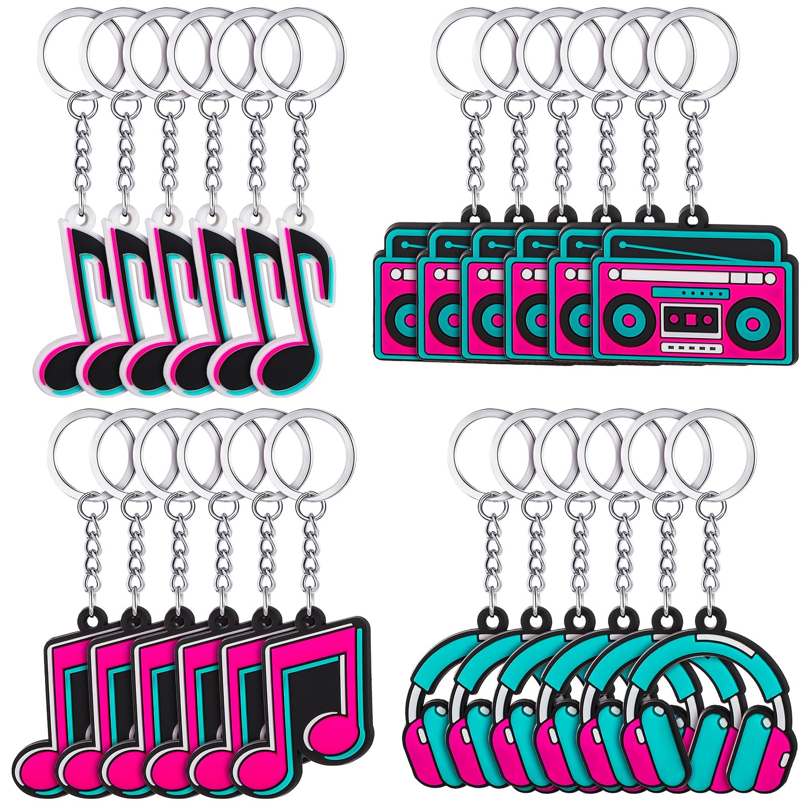 Fumete 64 Pcs Music Party Favors Keychain Gift for Music Lover Kid Musical Note Themed Keychain Bulk Christmas Karaoke Supplies 