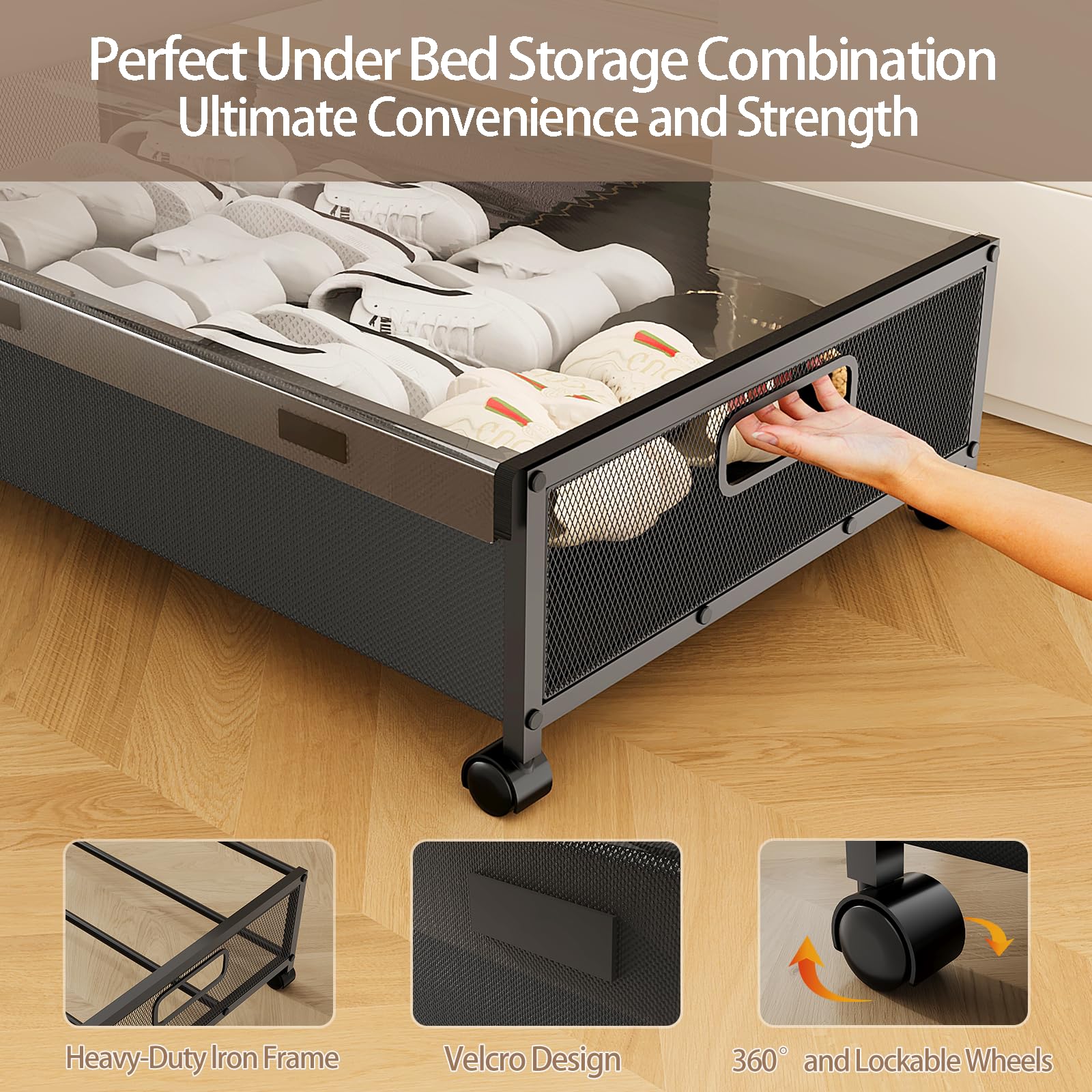 KITHELP Under Bed Storage with Wheels,2 Pack Under Bed Shoe Storage, Under the Bed Storage Drawers with Remove Window, Extra Lar