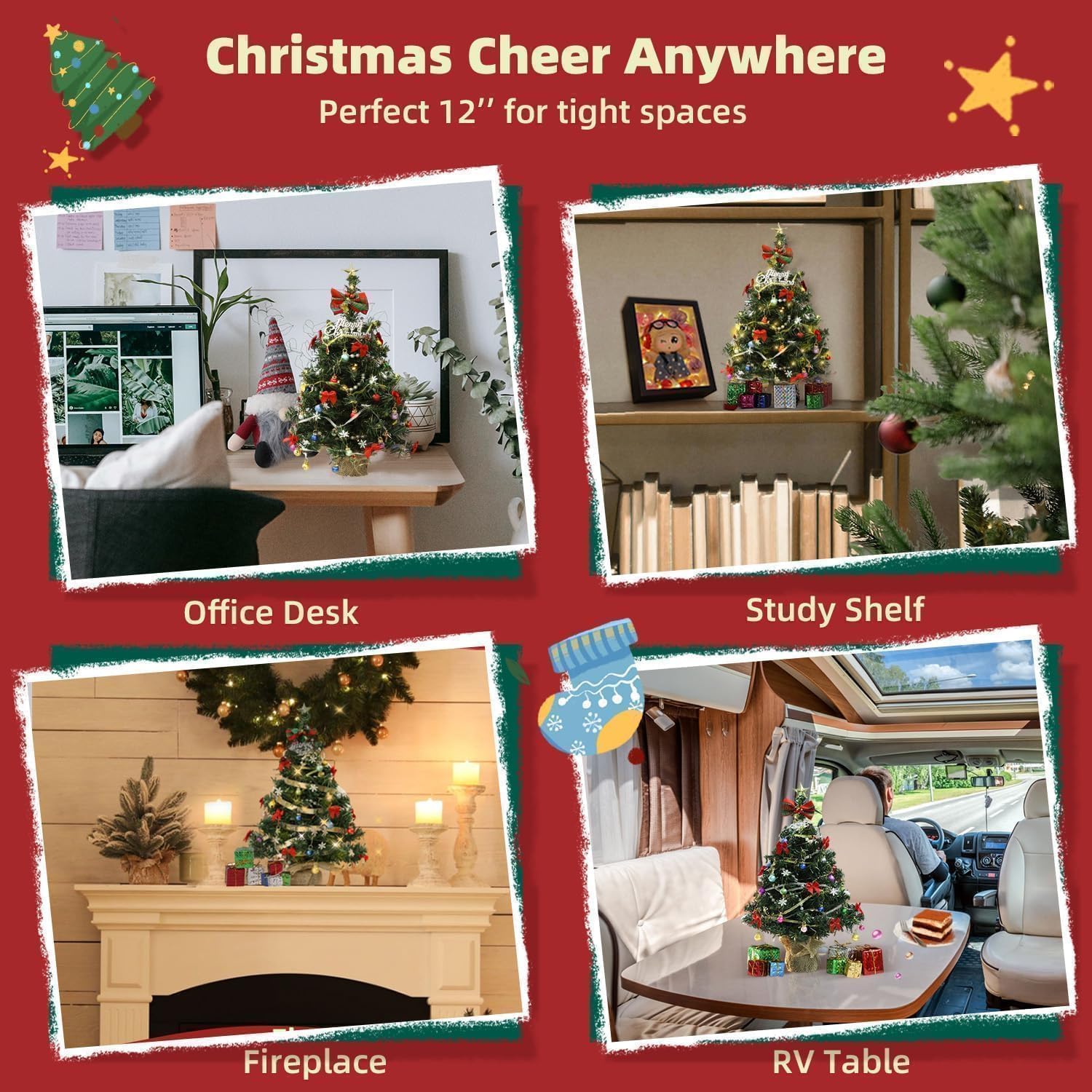 iLAND Mini Christmas Tree Tabletop Small Christmas Tree 12 inch Cute Xmas Table Decoration for Office Desk Shelf Dorm Party Tiny