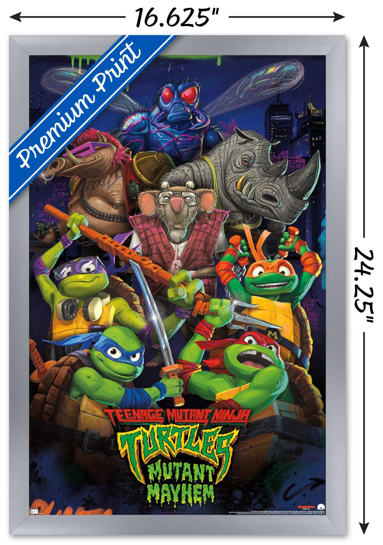 Trends International Teenage Mutant Ninja Turtles: Mutant Mayhem - Group Wall Poster, 14.72'' X 22.37'', Silver Framed Version