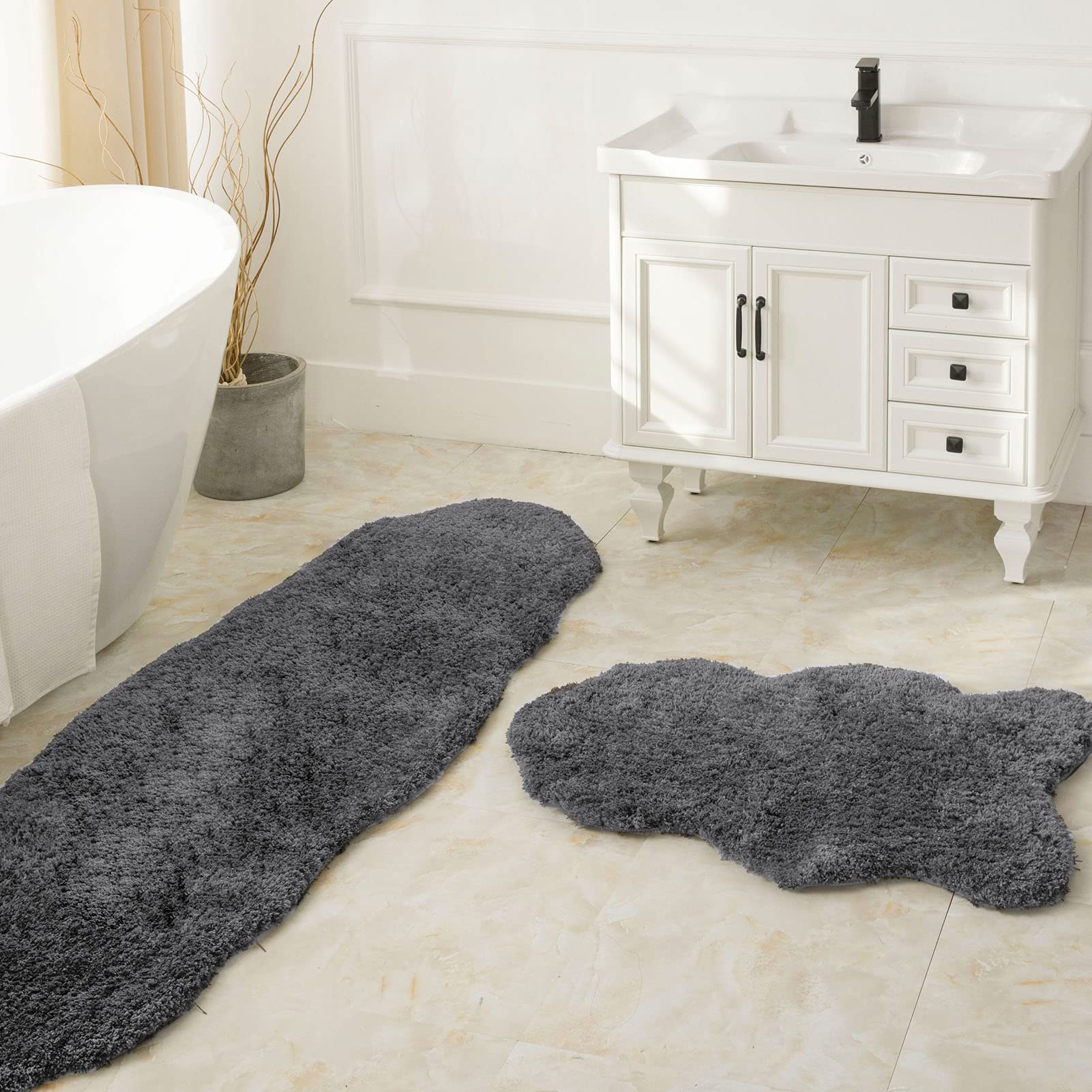 Ashler Runners Bathroom Rugs Long Non Slip Bathroom Rug Sets 2 Piece, Dark Grey Water Absorbing Bath Mat Ultra Soft Shower Rugs,