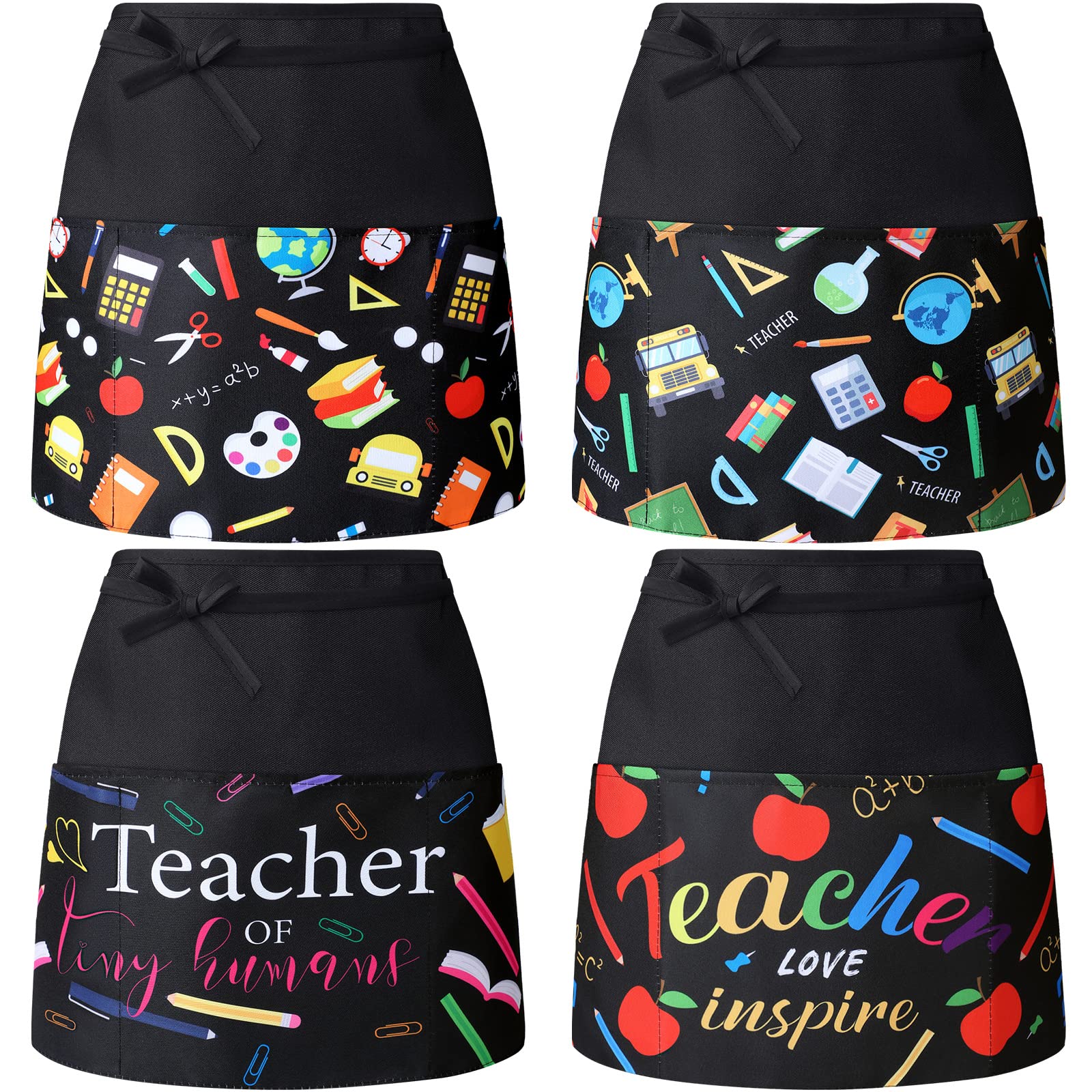 4 Pieces Waist Apron For Teachers With 3 Pockets Waterproof Half Aprons Back To School Teacher Apron For Teacher Appreciation Gi