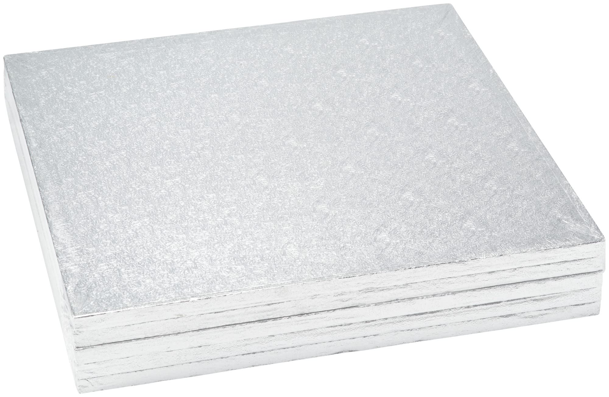 Decopac Square Cake Drum, Foil Covered Cake Drum, Sturdy Half Inch Thick, Pack Of 5, Silver - 14 Inch