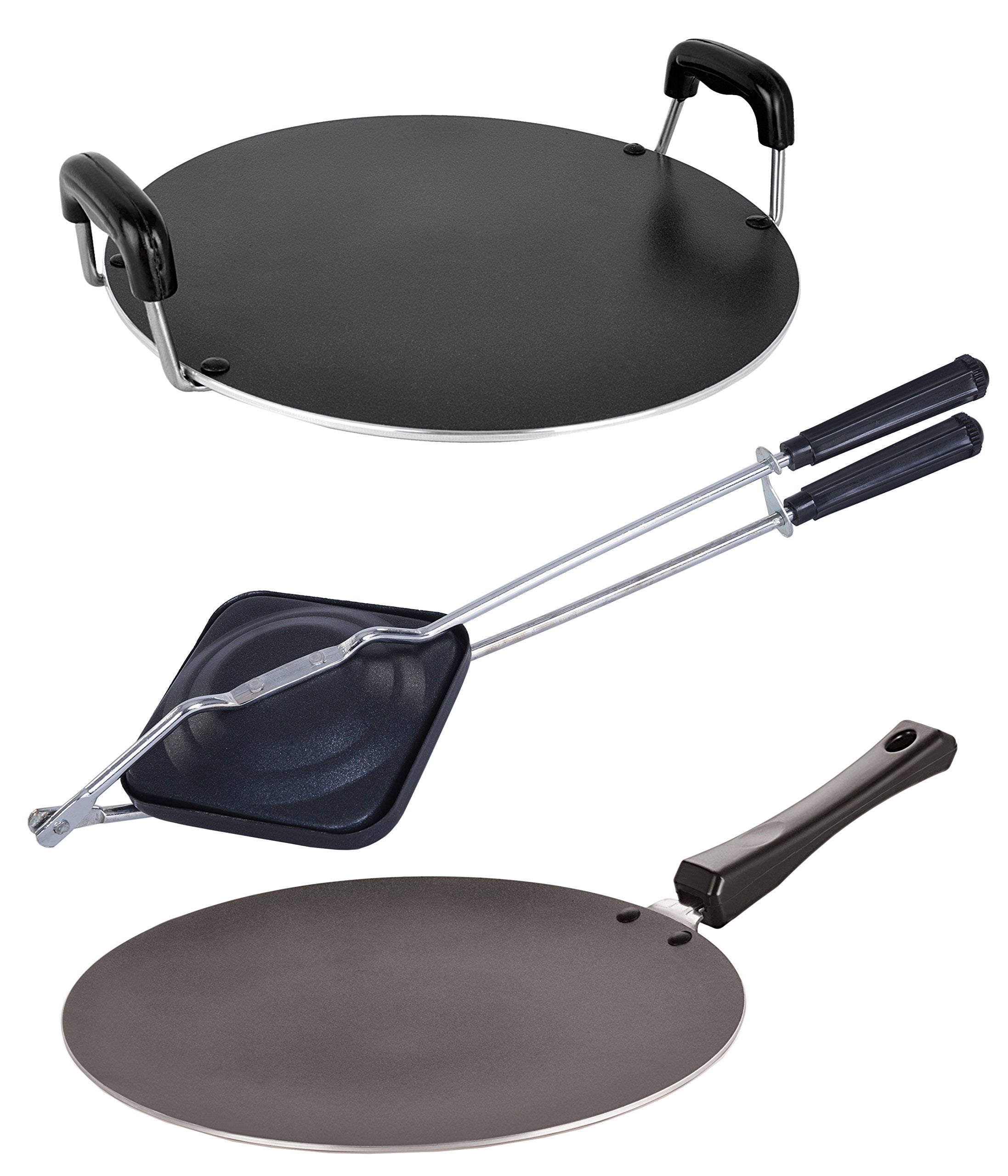Nirlon Stain Resistance NonStick Round Tawa Hand Toaster And Concave Roti Tawa Combo Cooking Item Set, 2.6Mm_Ct11_Rt_Ht