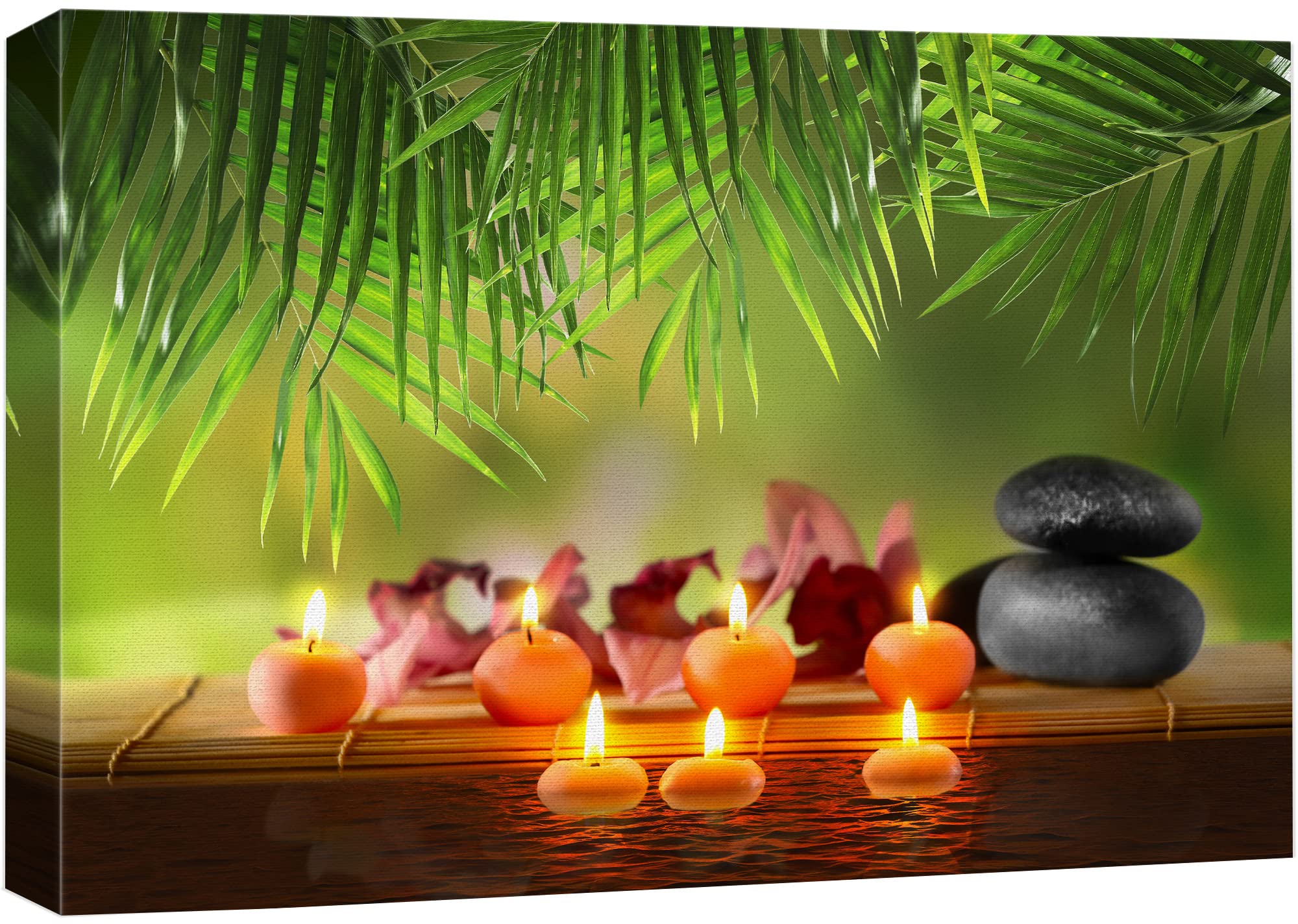 Wall26 Canvas Print Wall Art Tropical Palm Leaf Zen Massage Stone Orchid Flowers Yoga Nature Photography Realism Rustic Scenic L