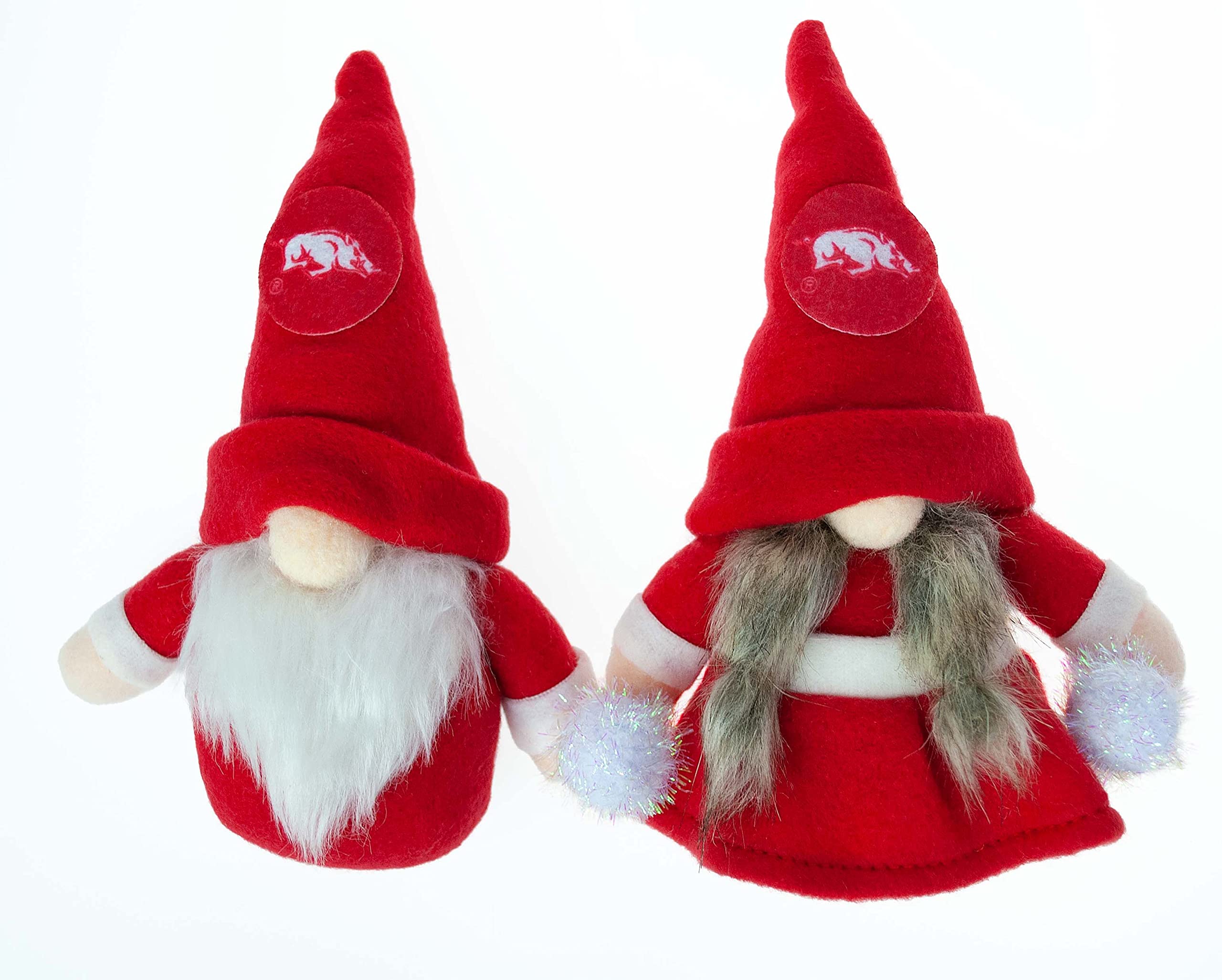 University of Arkansas Razorbacks Set of 2 Plush Gnome Christmas Tree Ornaments by Hannas Handiworks - Fan/Cheerleader Holiday/D