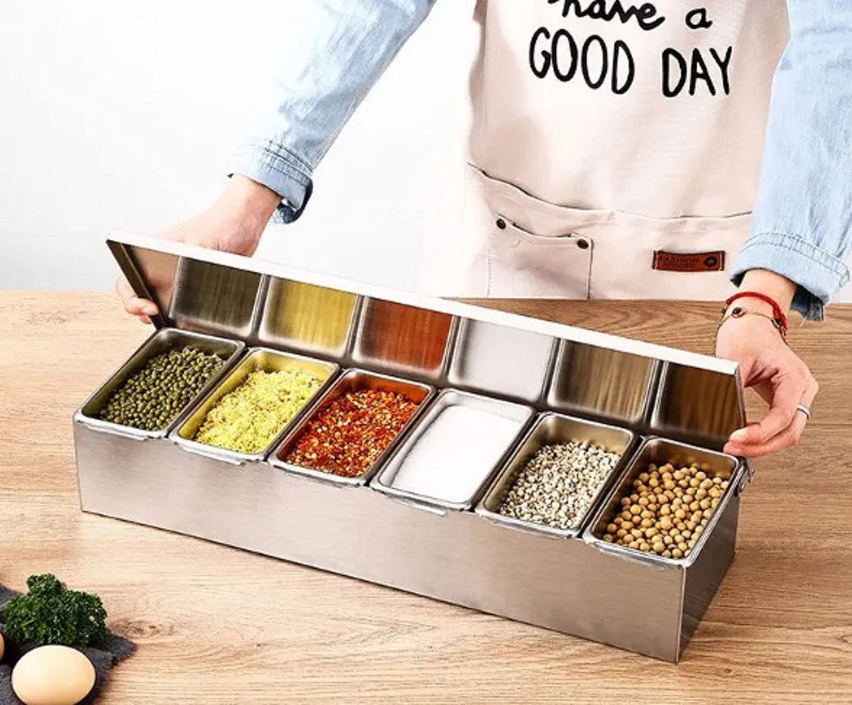 Open Condiment Truecraftware- 6 Compartment Stainless Steel Condiment Bar (Open Botto ...
